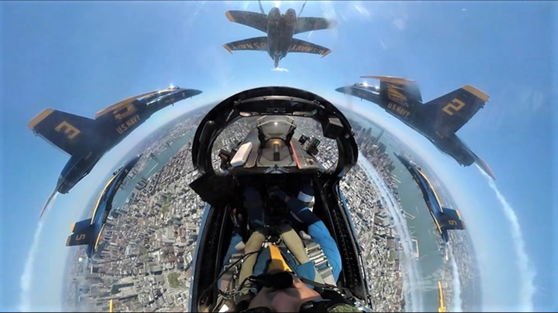 U.S. Navy Blue Angels and U.S. Air Force Thunderbirds flew over New York, New York, on April 28 to honor those working the front lines during the coronavirus.