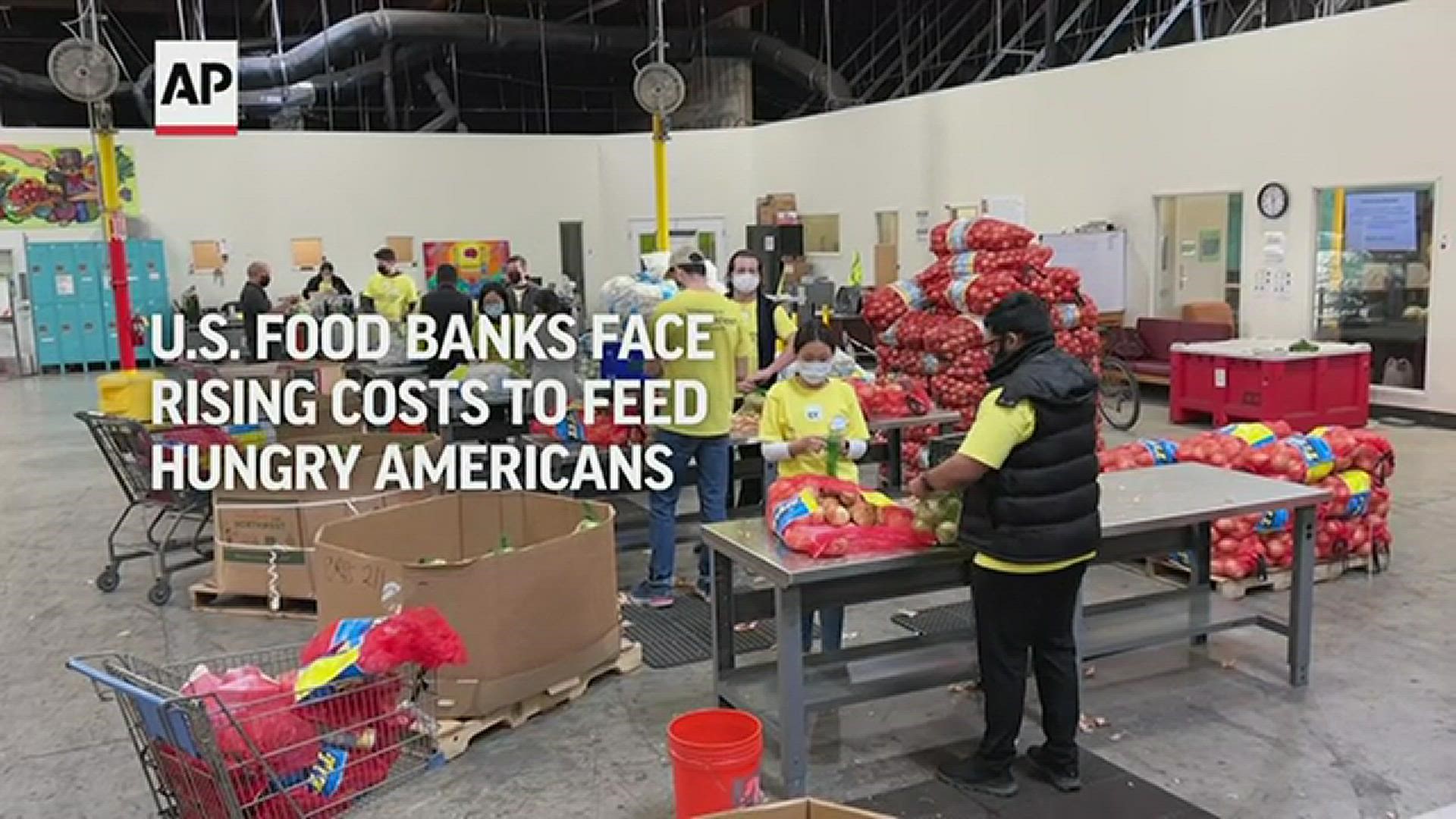 U.S. food banks already dealing with increased demand from families sidelined by the pandemic face a new challenge — surging food prices and limited supply.