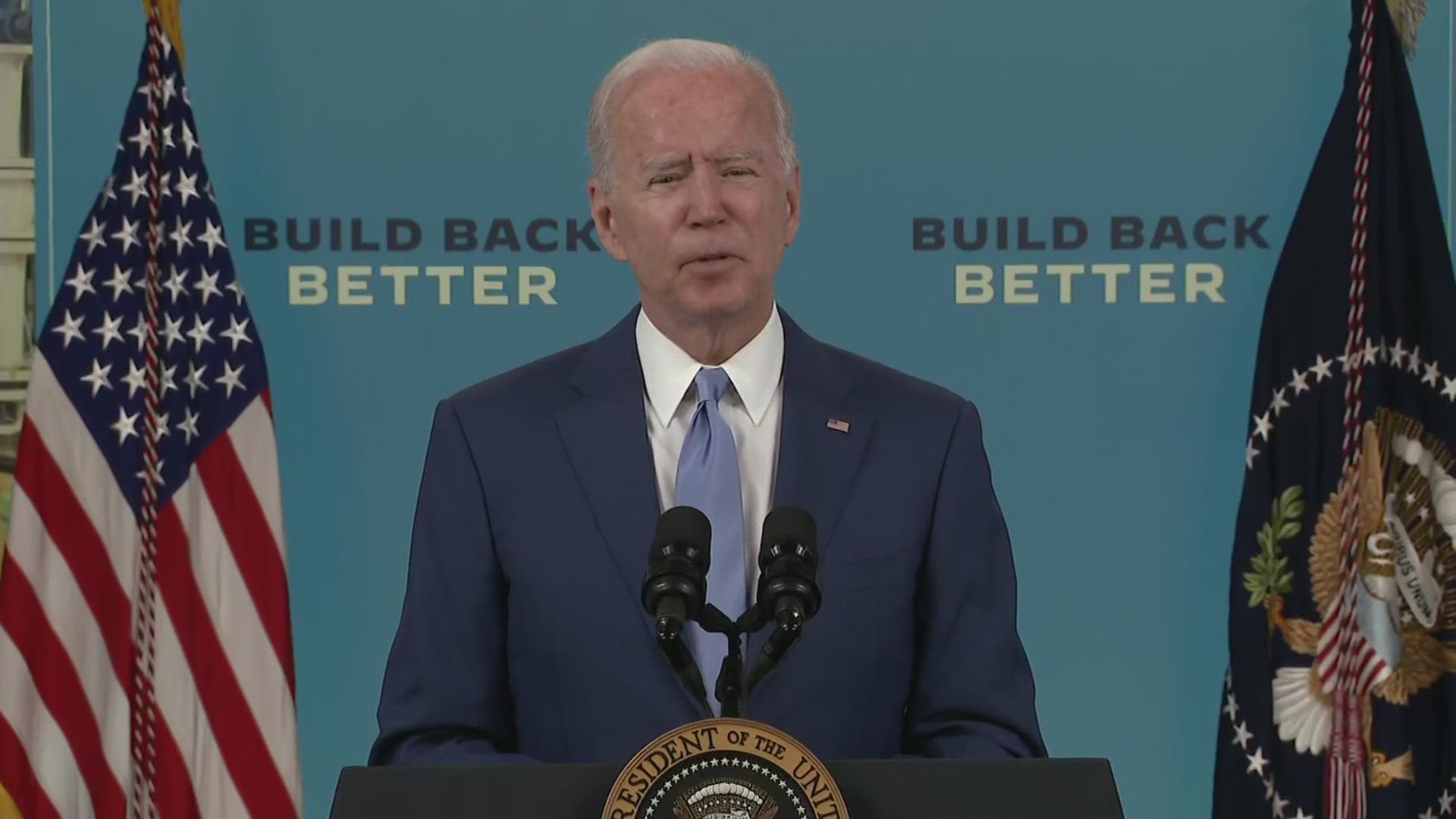 Speaking about progress and the September jobs report Friday, President Joe Biden said the country needs to make investments to move forward.
