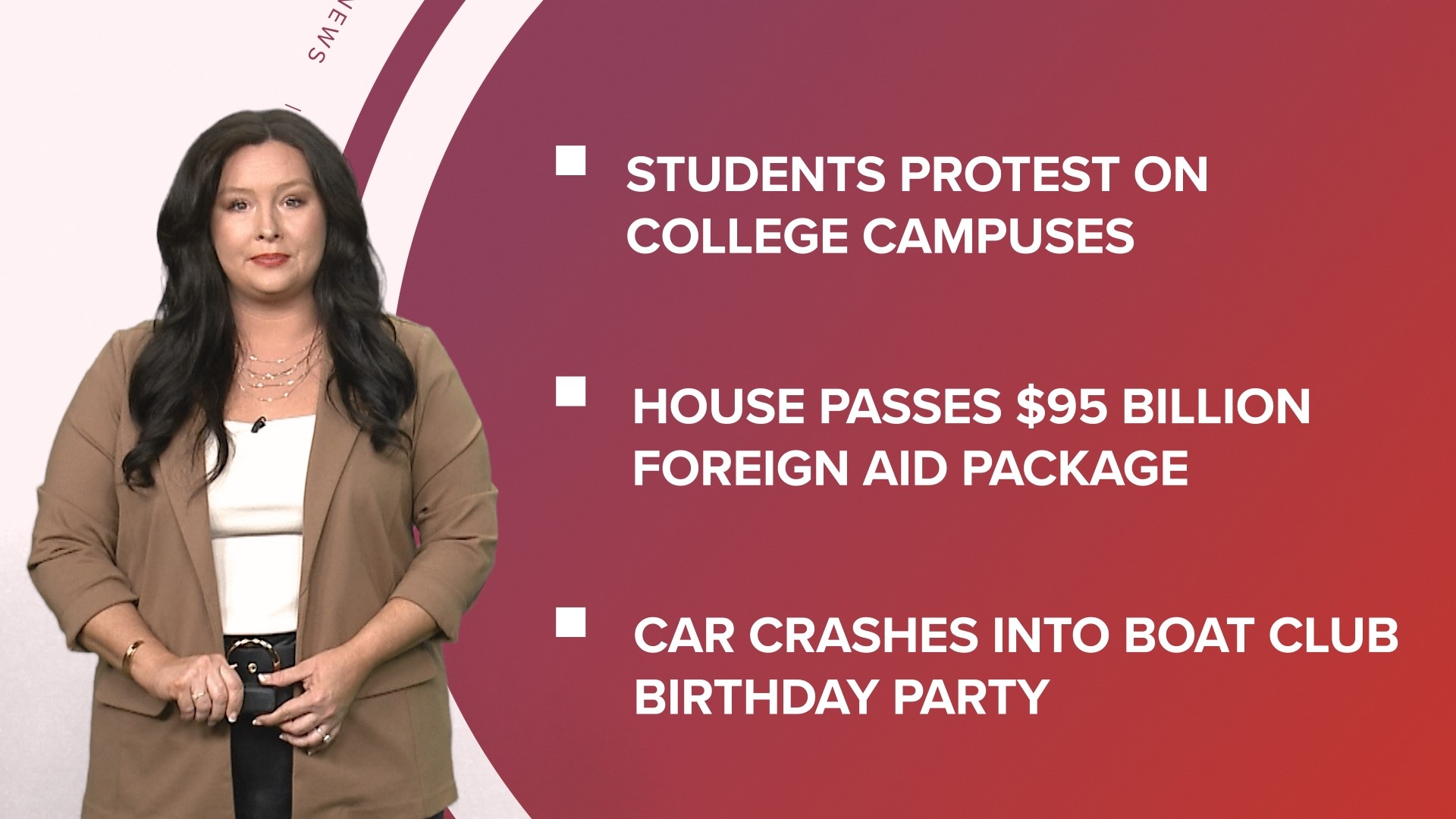 A look at what is happening in the news from students protesting on college campuses to the House passes $95B foreign aid package and Rock Hall inductees announced.