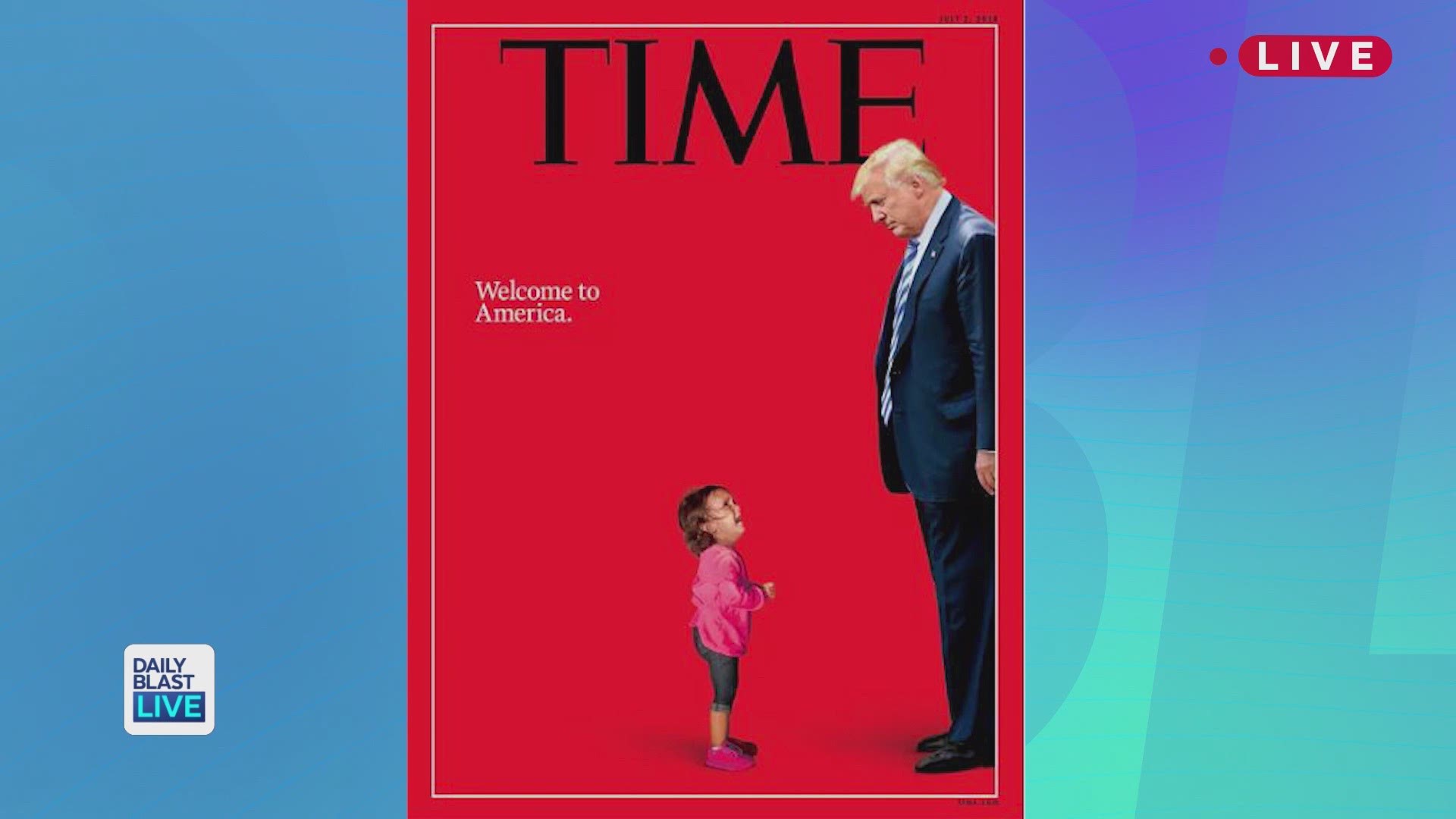 "Time" magazine will feature a viral image of a two-year-old Honduran girl crying at the U.S.-Mexico border on its latest cover, but the crying child isn't alone. Illustrators placed an image of President Donald Trump looking down while the child wails. T