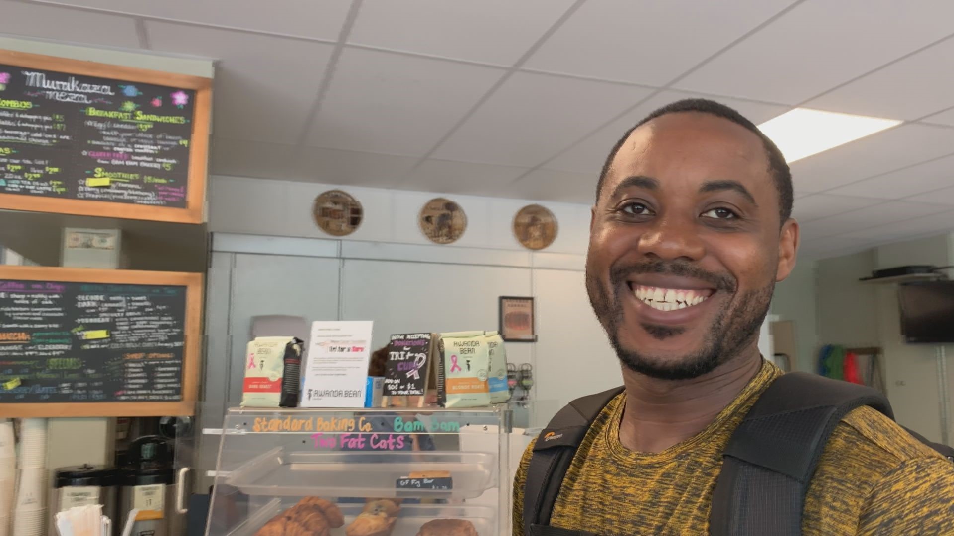 Mike Mwenedata, owner of Rwanda Bean Coffee in South Portland is jogging coffee orders for 30 days to anyone within 10 miles of his shop. All the proceeds go to Tri For A Cure. So far he has run over 300 miles.
