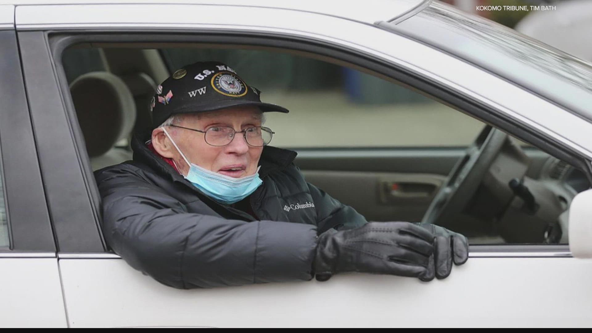The city of Kokomo celebrated the 95th birthday of a World War II veteran with a parade of police cars, fire trucks and other vehicles carrying American flags.
