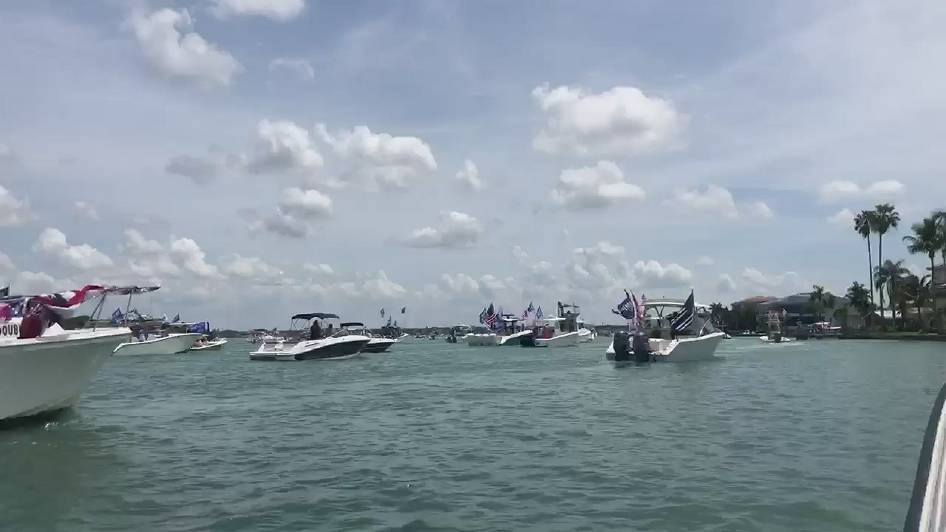 Just about every boat Saturday afternoon had an American flag or one in support of President Donald Trump -- and most had both.