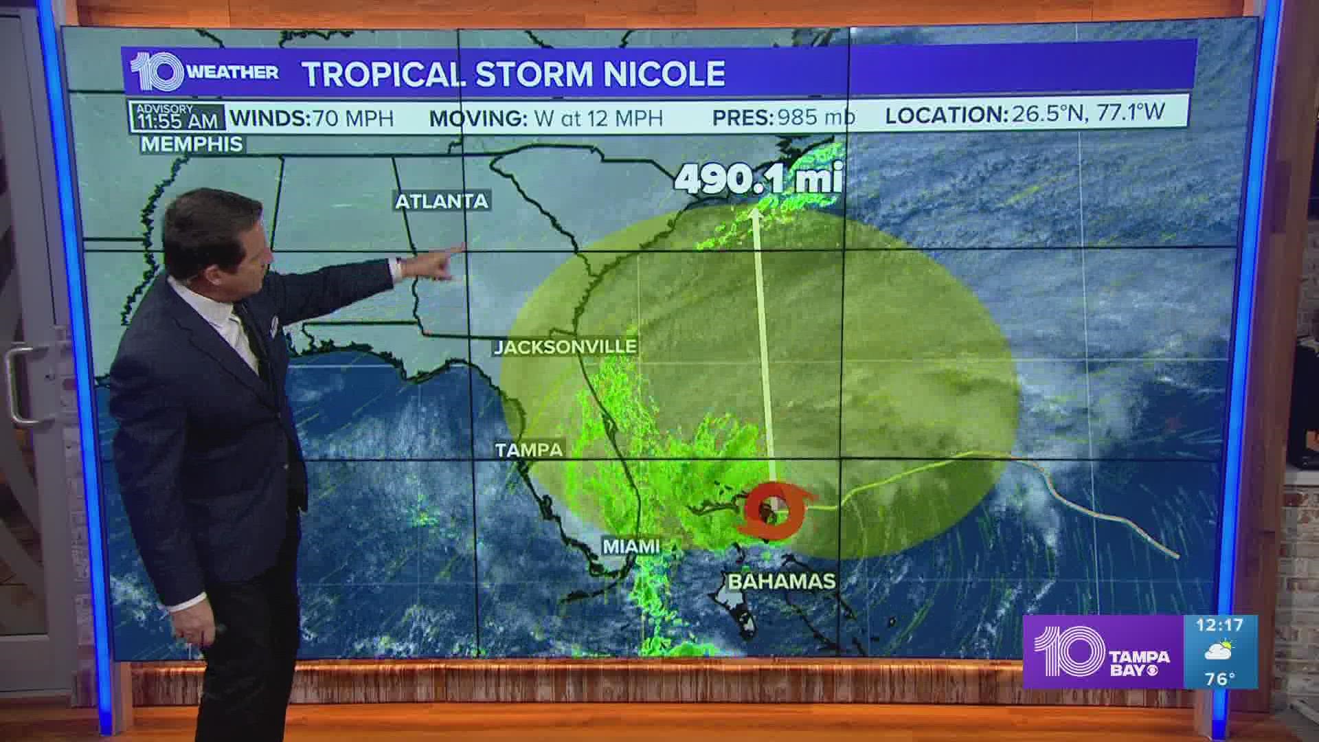 Hurricane warnings are in effect for a portion of the eastern Florida coastline. In the Tampa Bay area, expect gusty winds and tropical downpours.