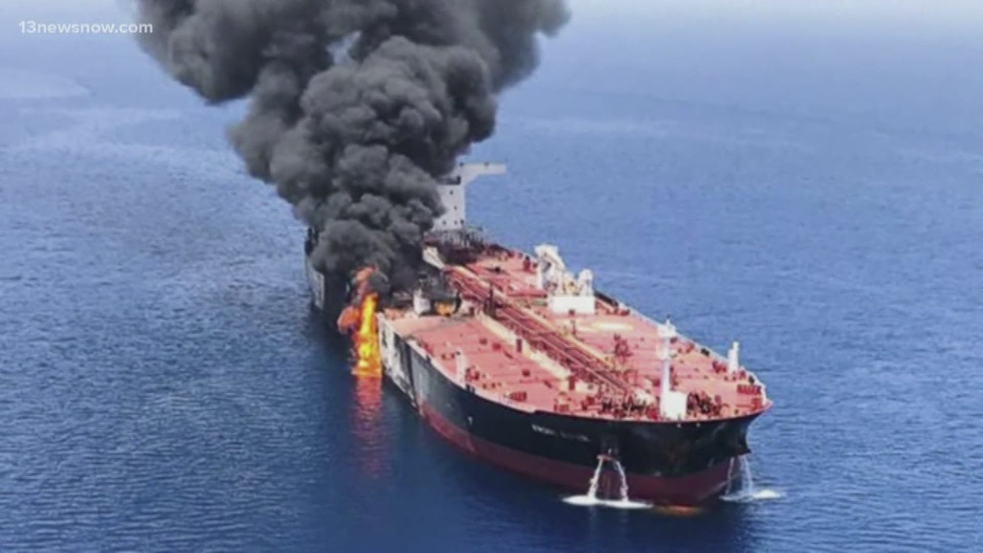 The Navy is helping dozens of sailors rescued from a burning oil tanker, off the coast of Oman.