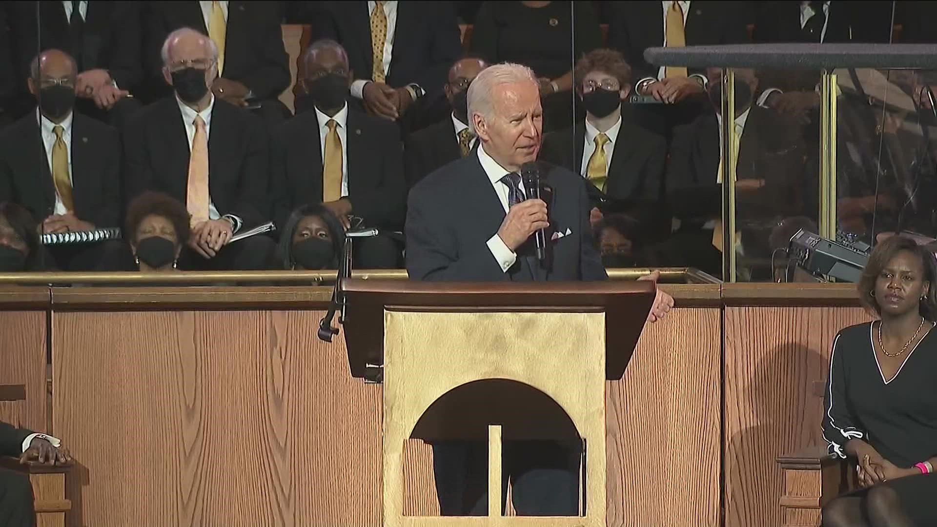 Biden is the first president to speak at the Atlanta church.