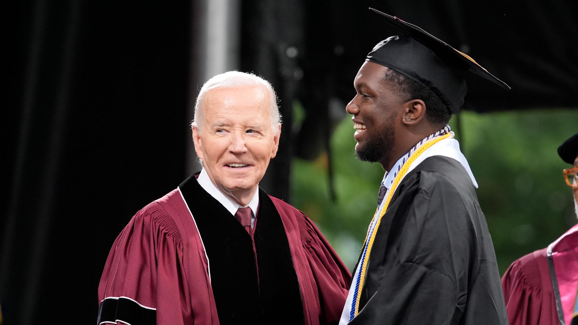 President Joe Biden on Sunday told the graduating class at Morehouse College that he heard their voices of protest over the Israel-Hamas war.