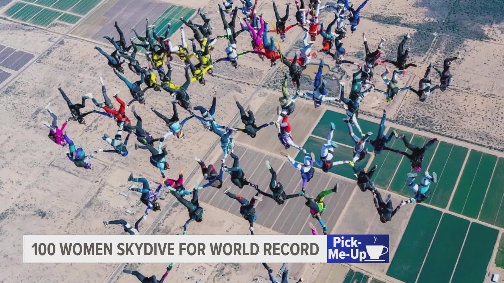 On their 20th skydive attempt, the group accomplished their mission: 80 women flying headfirst, linked together hand in hand, a new vertical women's world record.