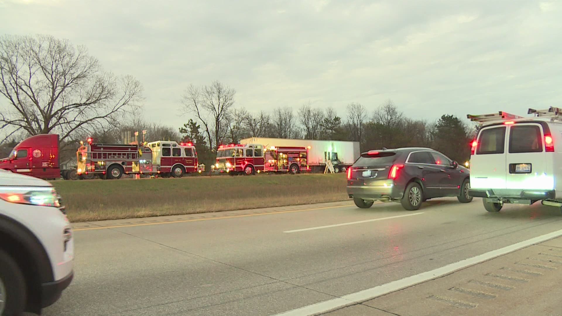 Eastbound I-196 at 44th Street in Grand Rapids was closed for about an hour and a half while crews worked to clear the scene of a semi-truck that caught fire.