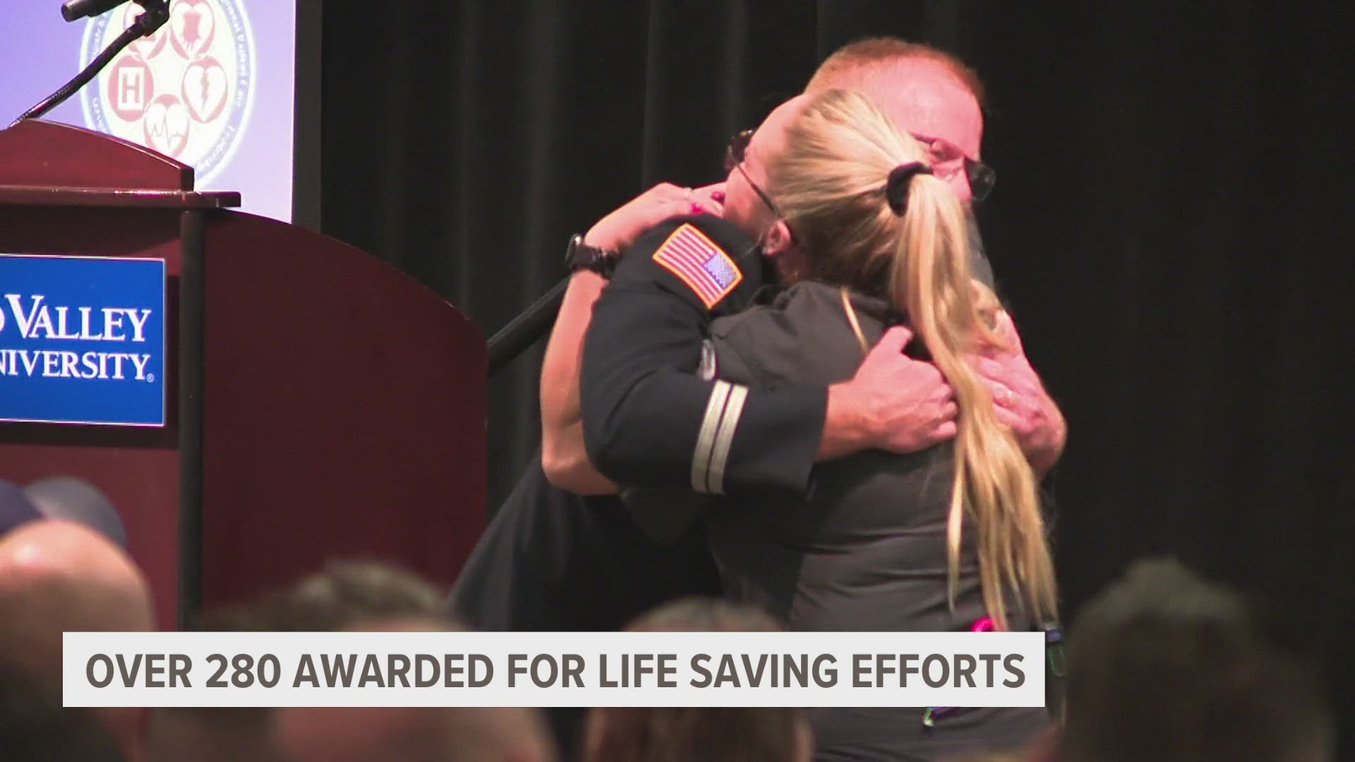 The ceremony recognizes first responders, dispatchers, and even bystanders for their work saving lives before patients arrive at the hospital.