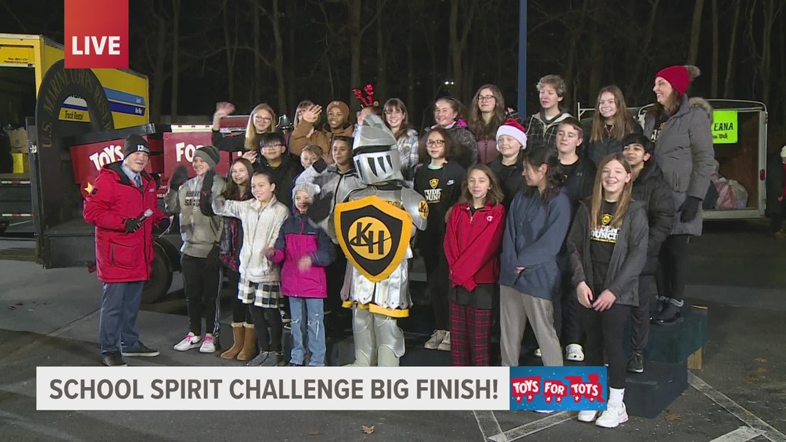 Schools donate to Toys for Tots at the School Spirit Challenge Big Finish