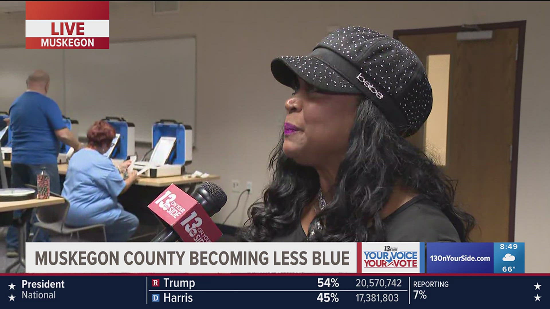 Muskegon County Clerk Karen Buie explains how tabulators are counting early voting ballots. 