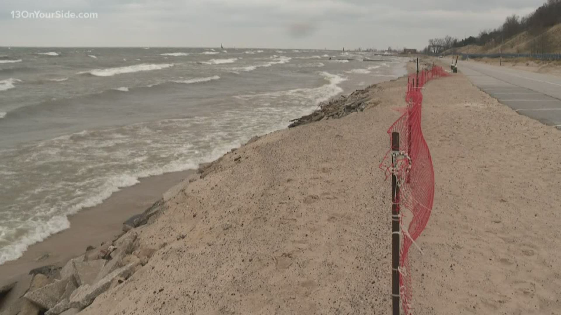 Muskegon city crews are trying to protect Beach Street from Lake Michigan's powerful waves.