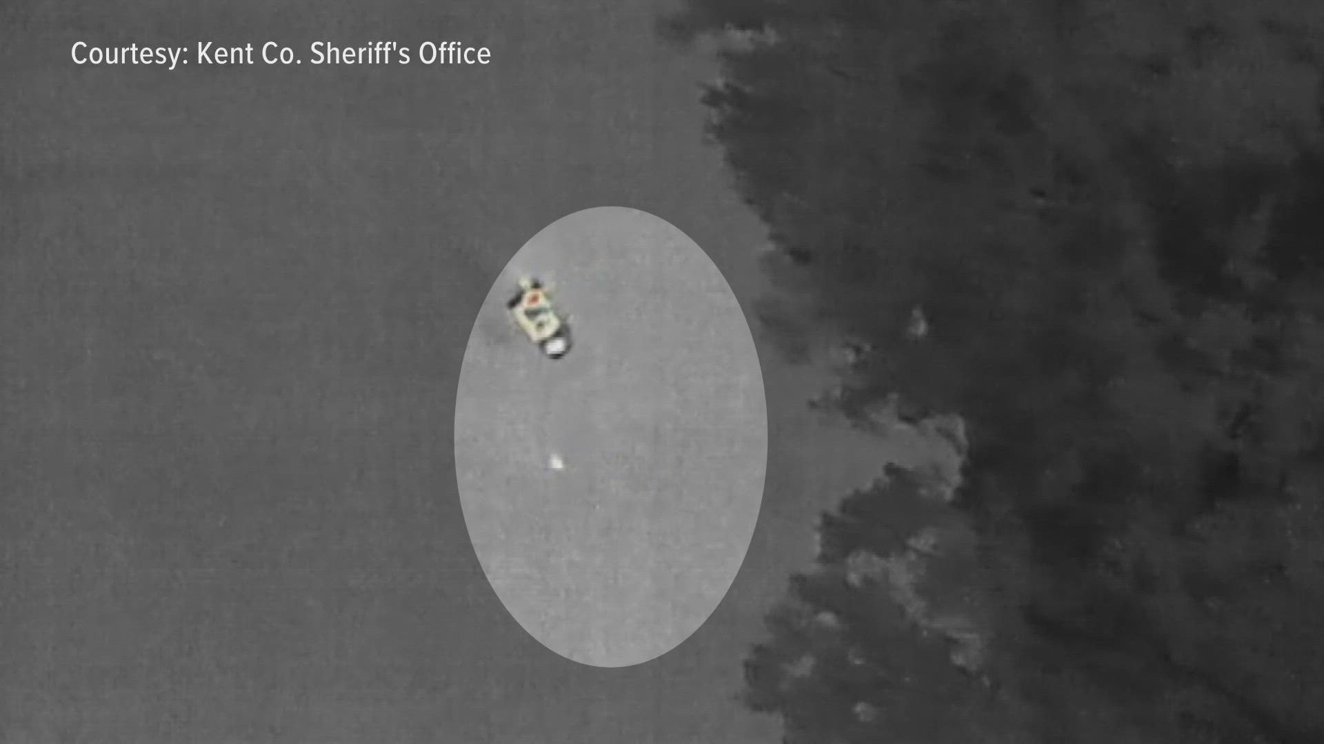 The sheriff's office released drone footage showing how they used thermal imaging to track down one of the suspects.