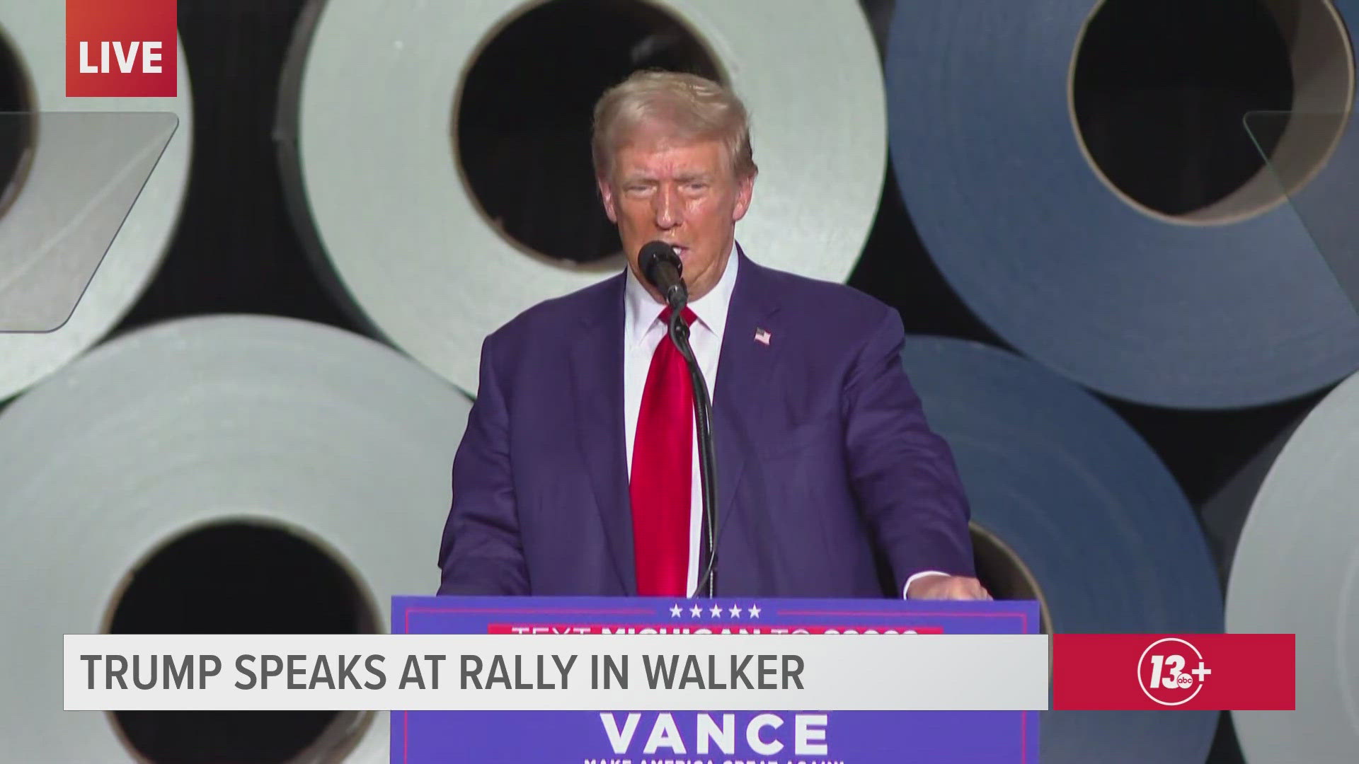 Former President Donald Trump will be speaking in Walker at FALK Production Friday afternoon.