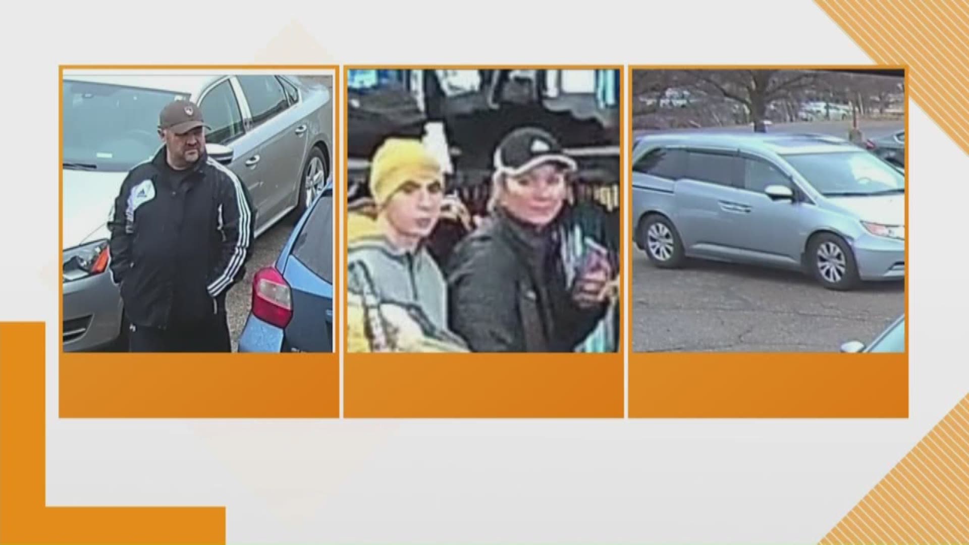 The Kent County Sheriff’s Office is asking for the public's help to find three people involved in a larceny investigation.