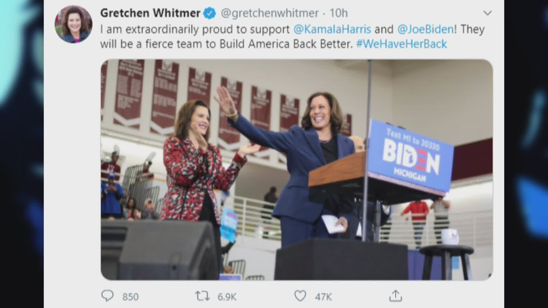 Gov. Gretchen Whitmer 'proud to support' Kamala Harris as VP pick