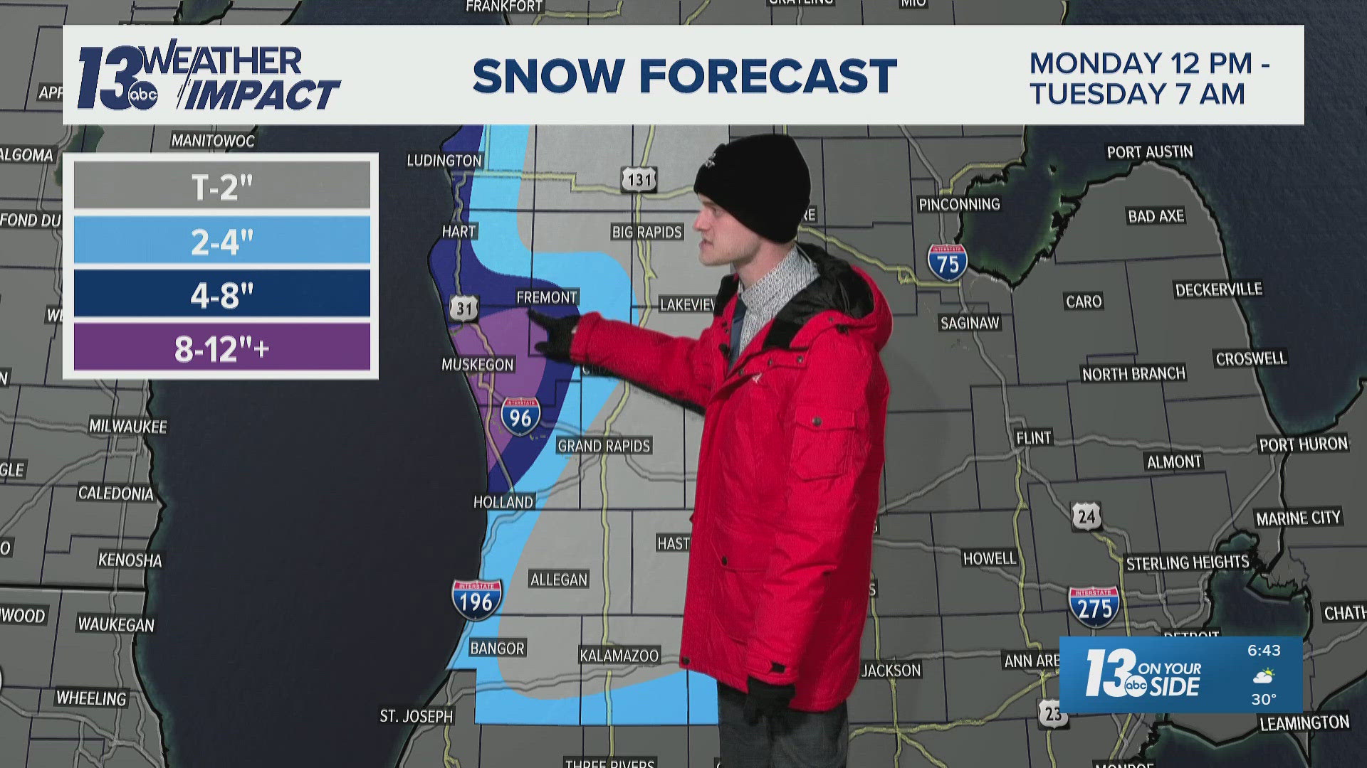 Significant lake-effect snow near the lakeshore Monday afternoon