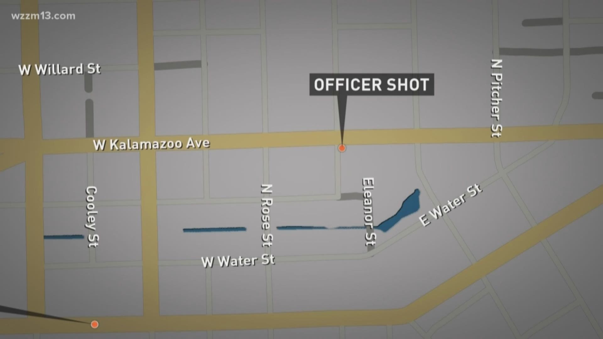 Authorities are in downtown Kalamazoo investigating a shooting that happened Tuesday afternoon. A dispatcher with the Kalamazoo Department of Public Safety says an officer was shot, but he is expected to be okay.