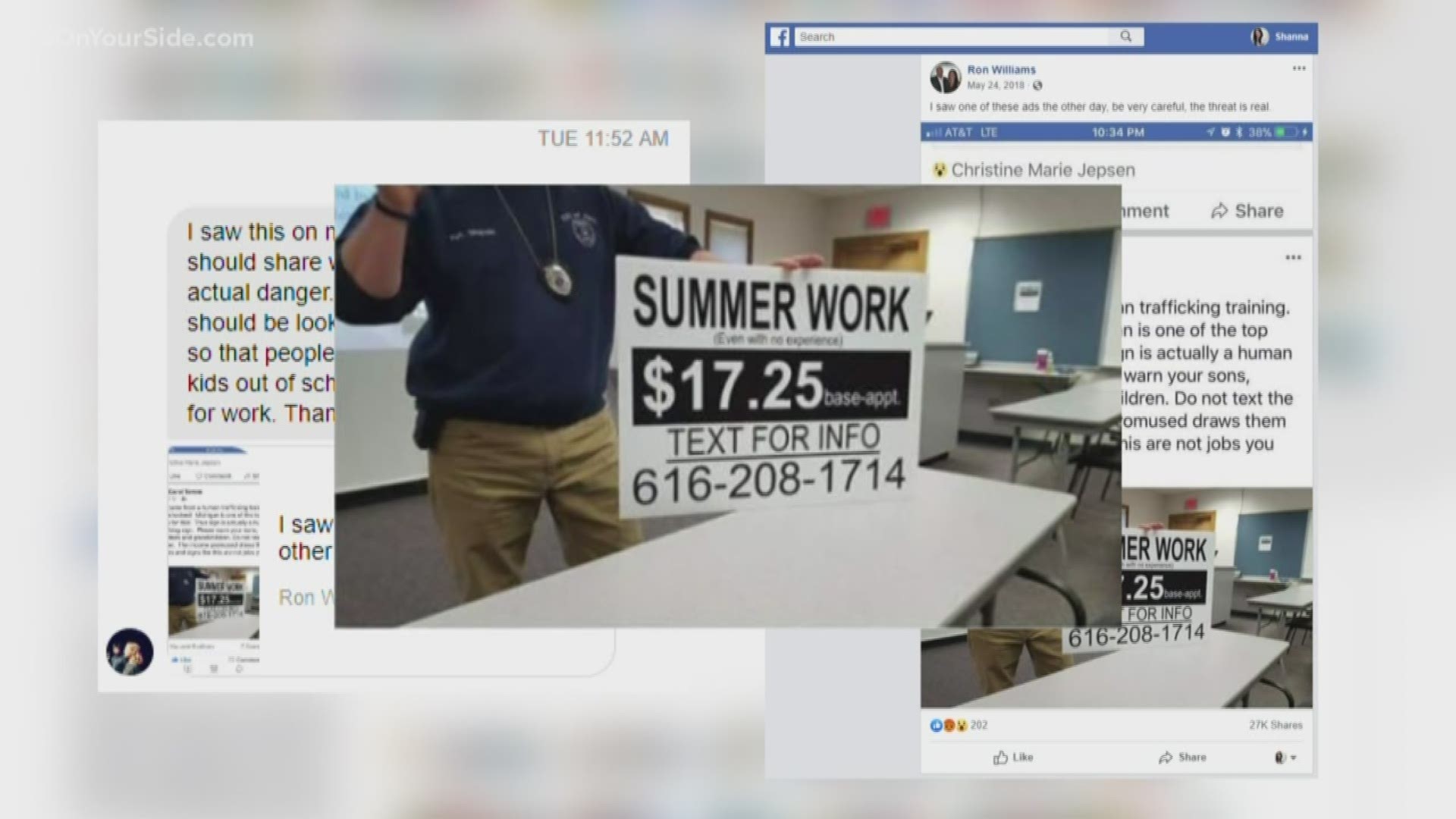 A concerned viewer is questioning whether a Facebook post claiming human trafficking rings are known to use summer job signs to lure victims is true.