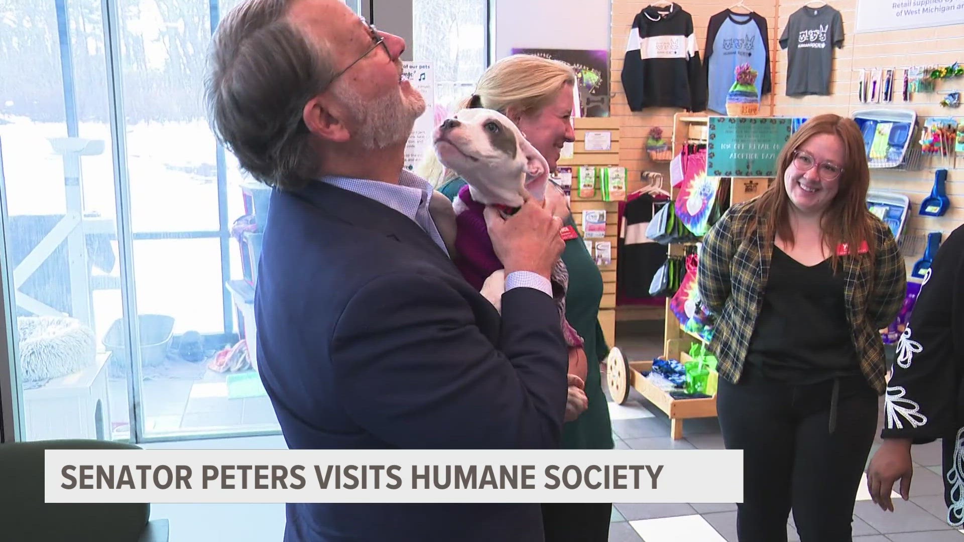 Peters visited to highlight the need for support for domestic violence survivors and their pets.