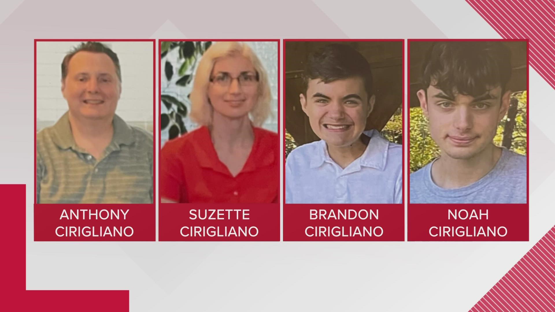 Police say Anthony, Suzette, Noah and Brandon Cirigliano were last heard from on Sunday. If you know of their whereabouts, contact police at 231-924-2400 or 911.