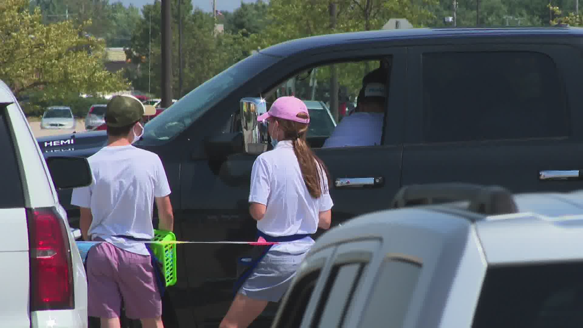 At the Lakes Mall in Muskegon, food stands are set up offering all kids of carnival food.