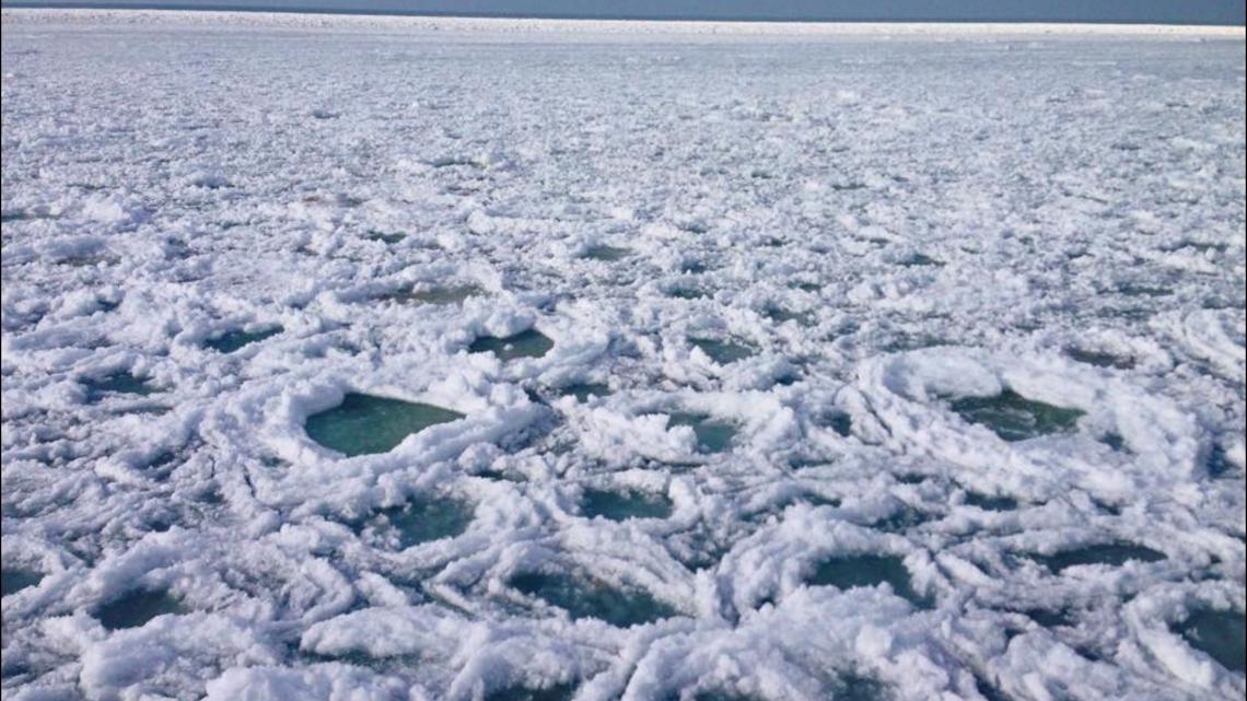 Frosted pancakes are on the menu in Lake Michigan