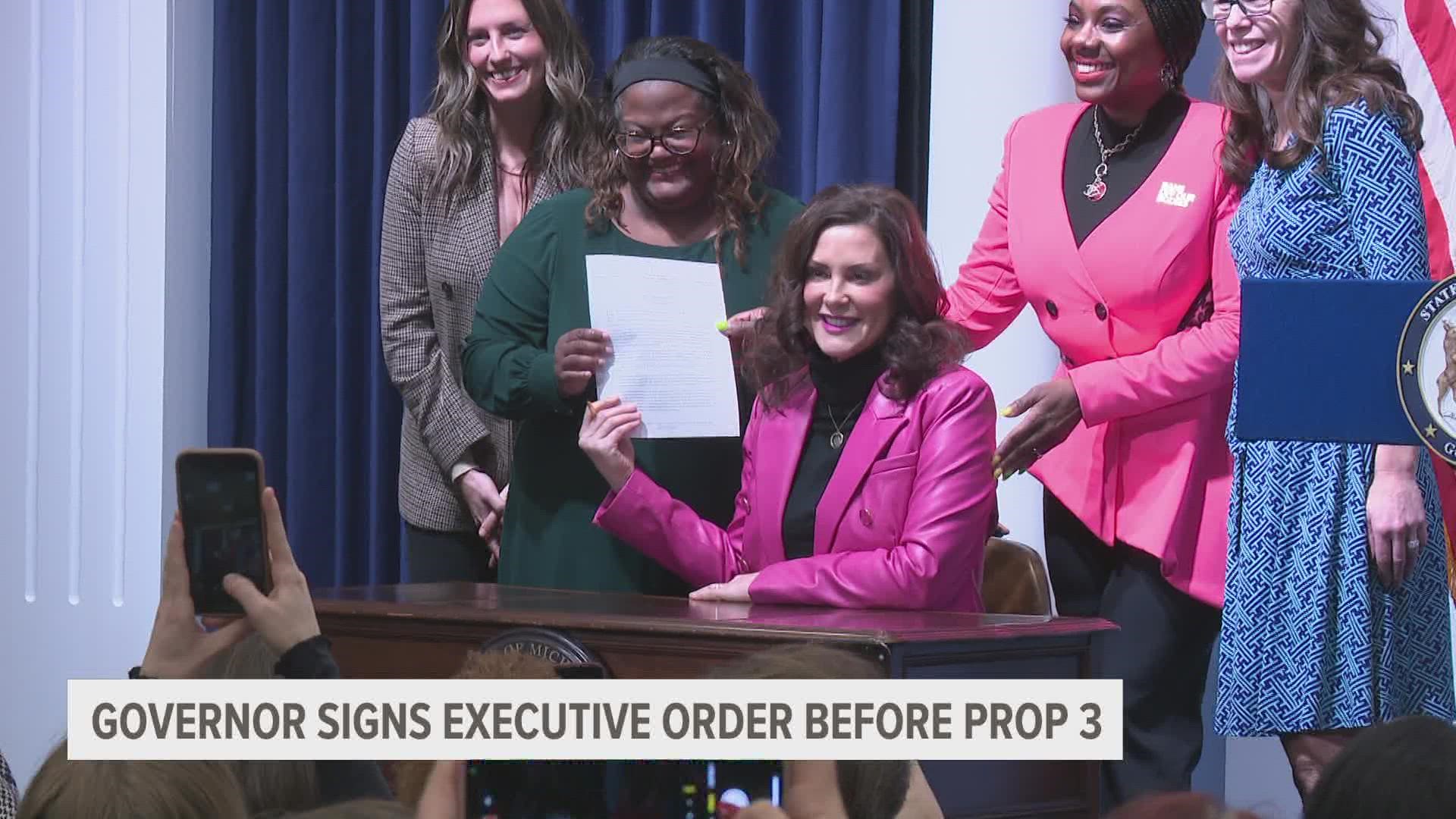Governor Gretchen Whitmer was joined by reproductive rights leaders from across the state today to celebrate the passing of Proposal 3.