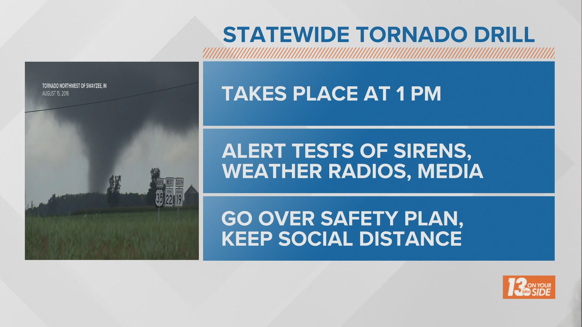Statewide tornado drill at 1 p.m. Wednesday