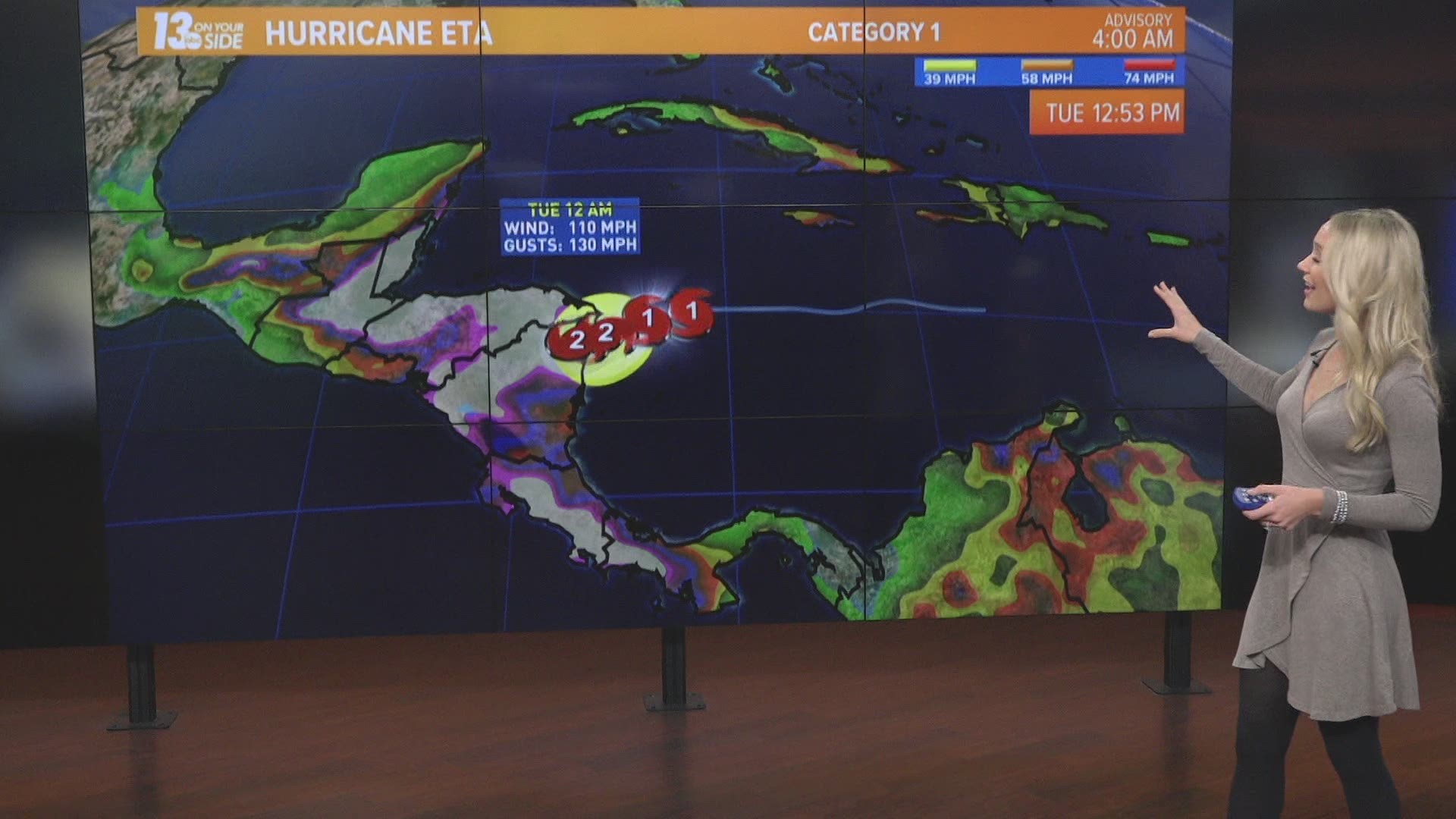 Hurricane Eta is expected to make landfall in northeastern Nicaragua Tuesday morning.