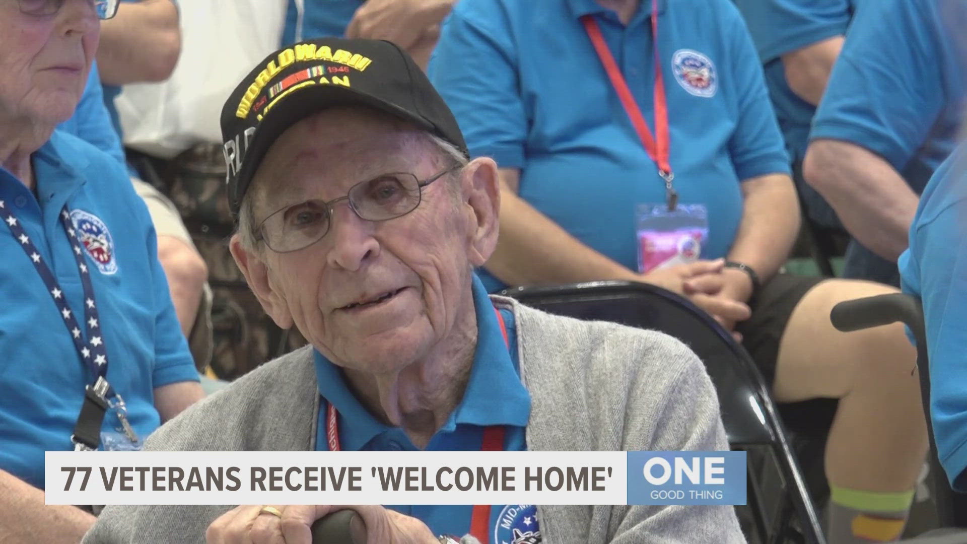 Marv Nagelkerke, 97-year-old Navy veteran, was one of 77 veterans who received a "Welcome Home" at the Gerald R. Ford International Airport.