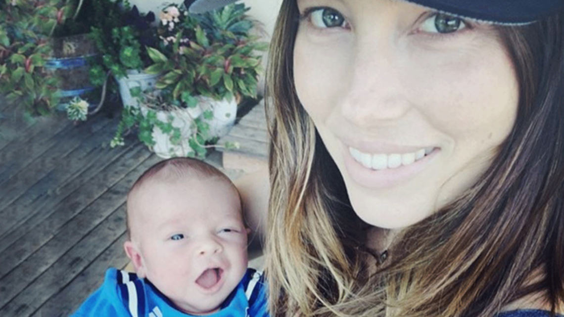 Jessica Biel and son Silas watch Justin Timberlake compete at the