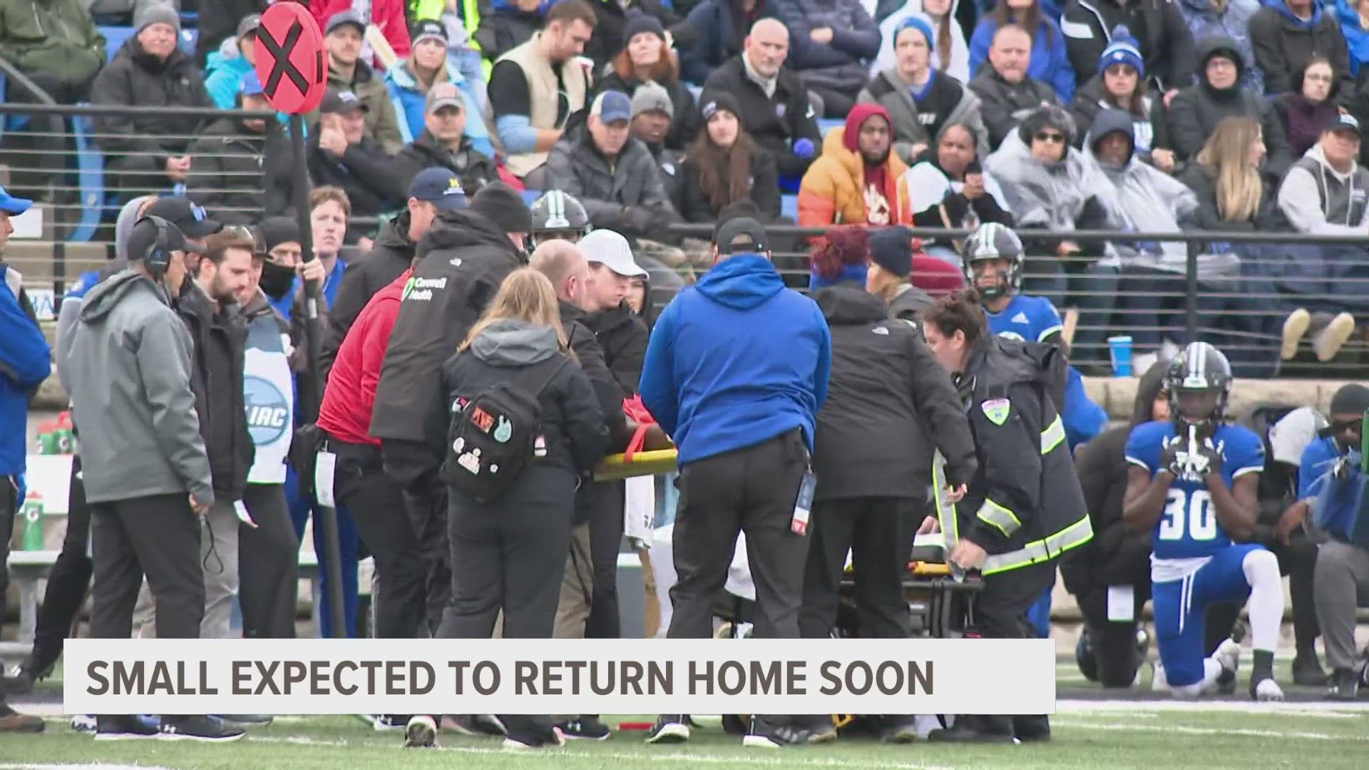 FSU sophomore Deion Small was moving his feet but had to be taken off the field on a stretcher. He spent the night in the hospital but is expected to be released.