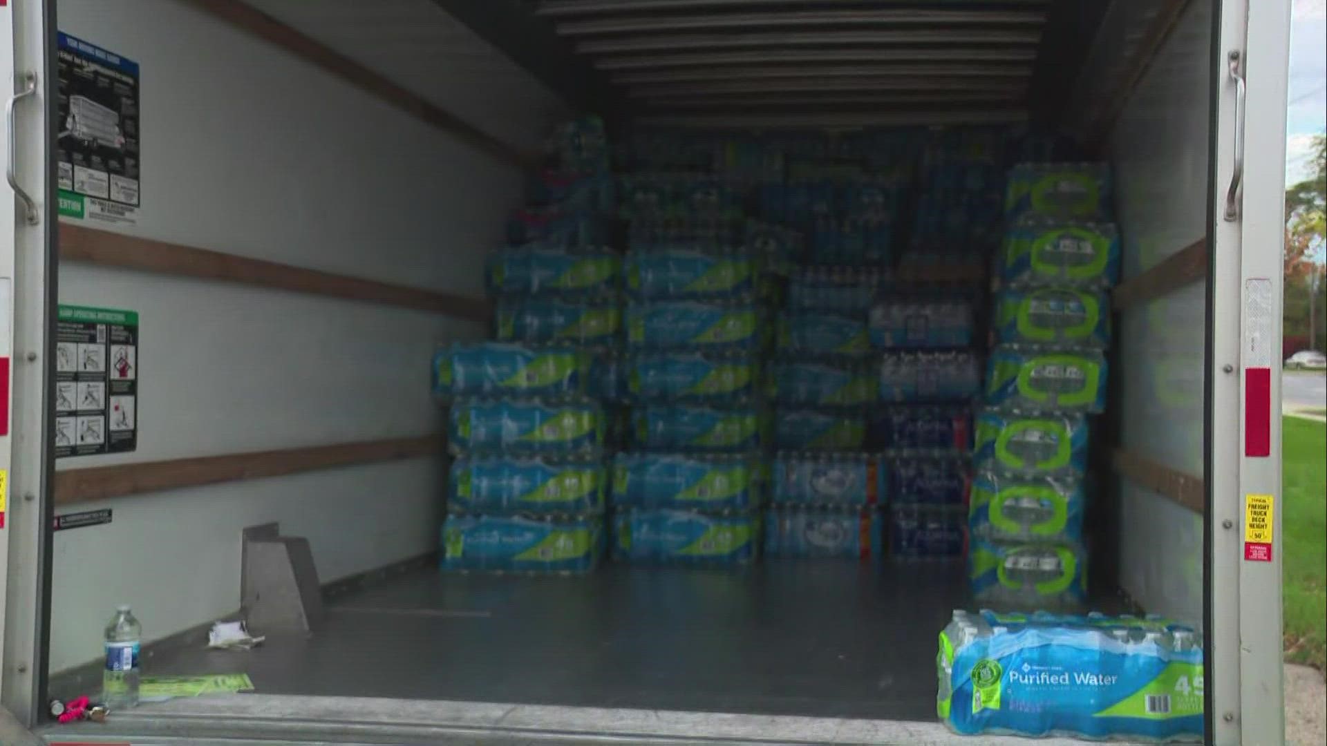 More than 300 cases of water were donated on Thursday.