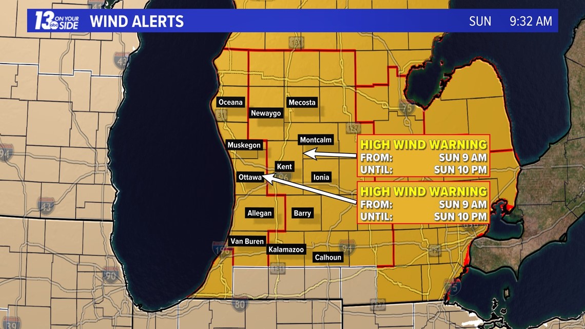 Hazardous winds could leave behind damage, cause power outages Sunday