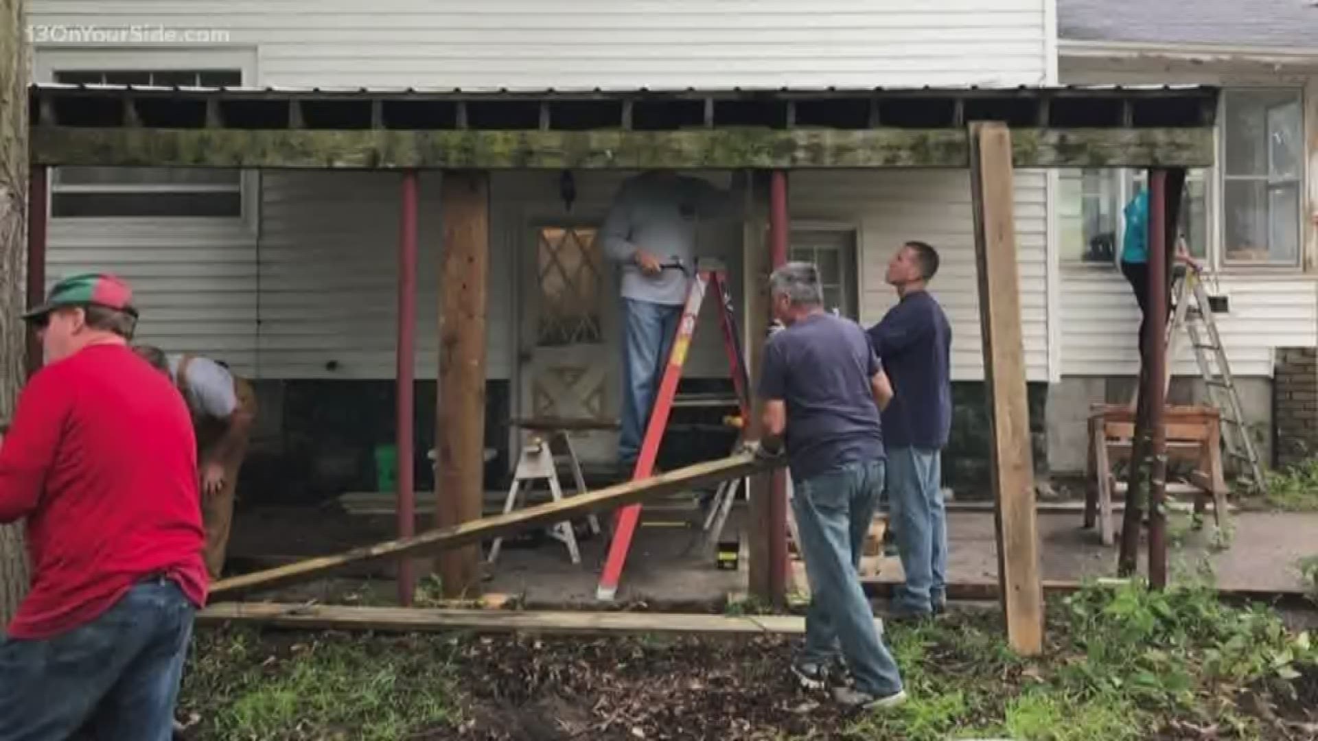 A number of people and local organizations came out to help a veteran fix up his house.