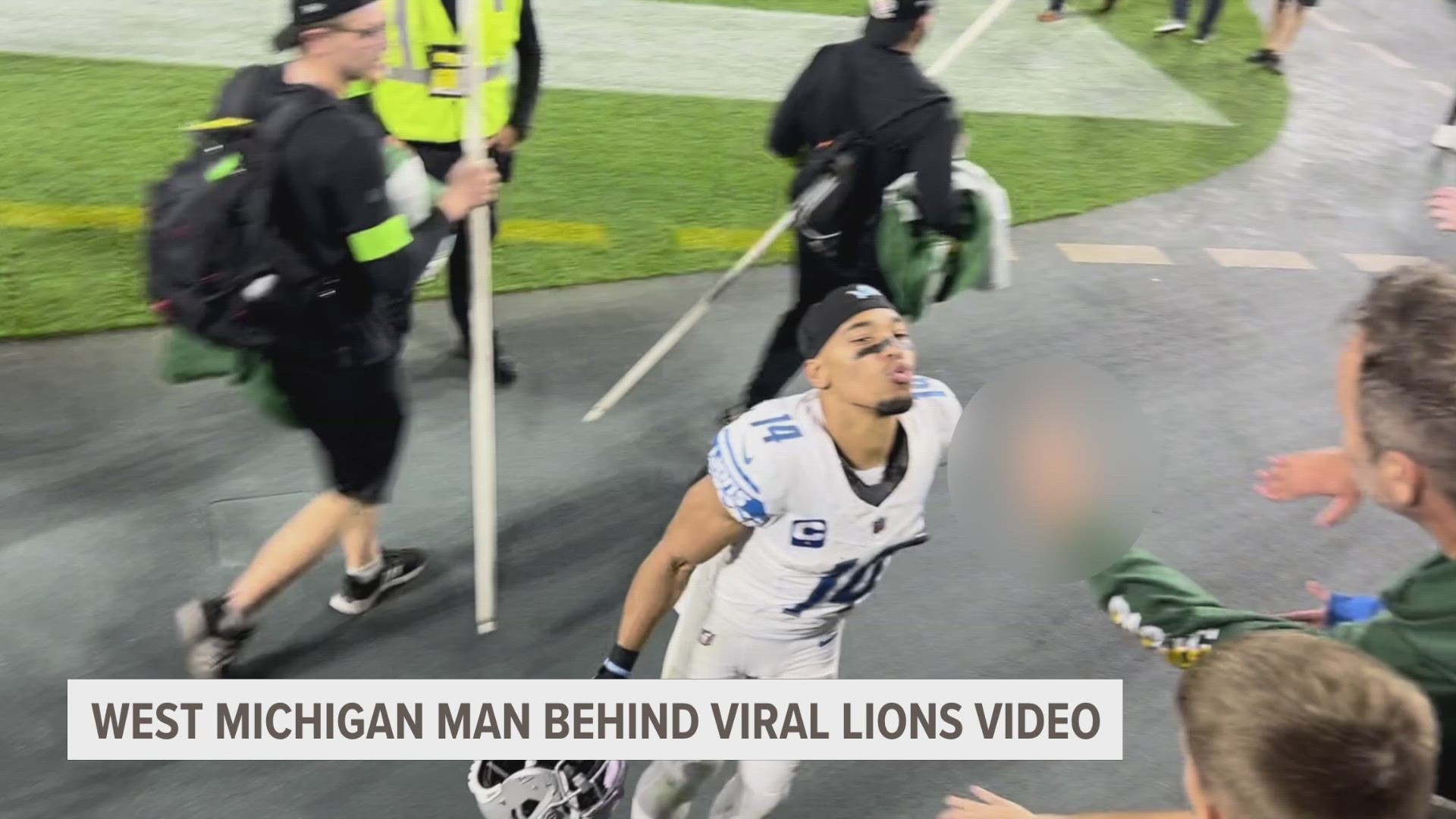 Diehard Lions fan Zach Harig is a West Michigander who's now making headlines across the country with a viral video from Lambeau Field Thursday night.
