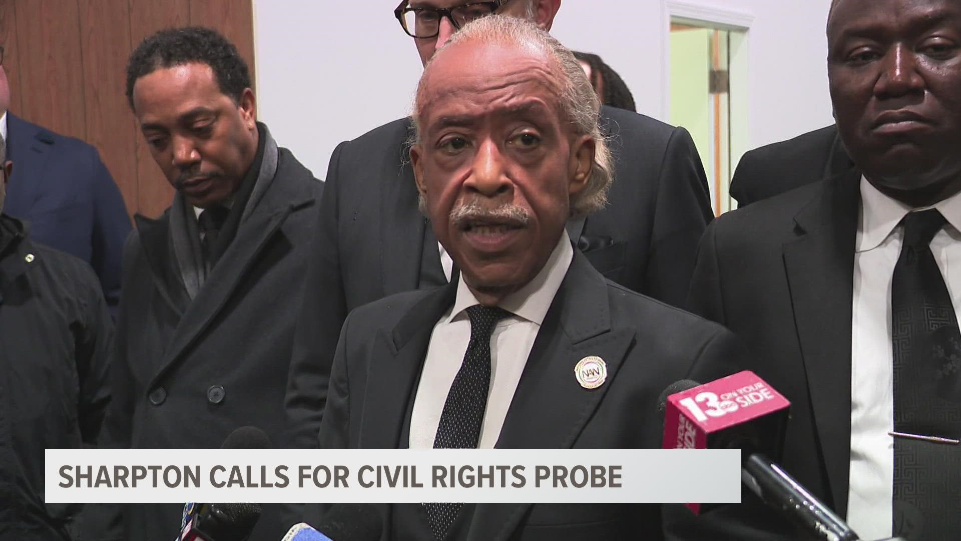 Rev. Sharpton spoke with the media before and after the Lyoya funeral, demanding the officers name be released.
