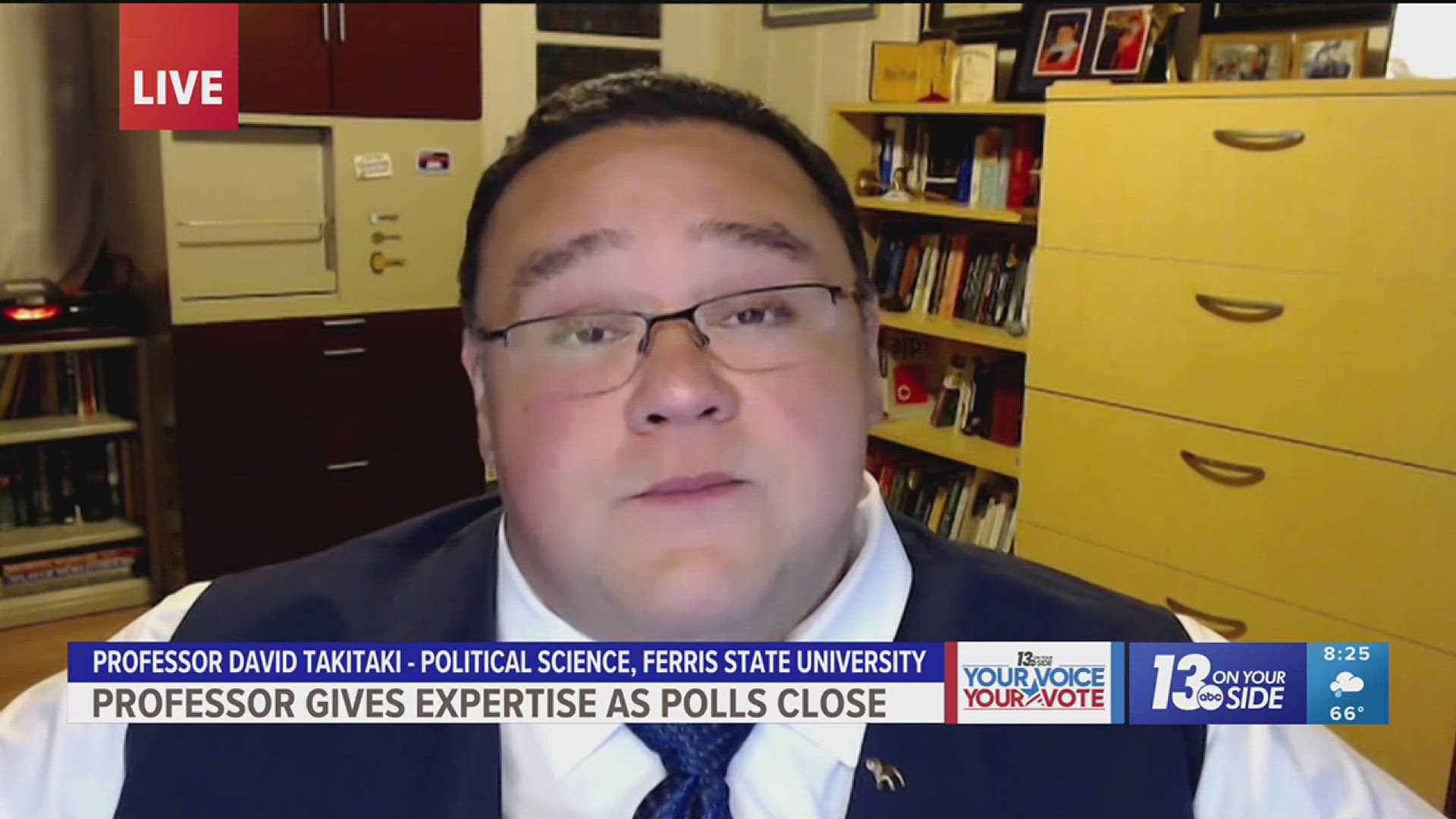 Ferris State University Professor David Takitaki offers his expertise as the polls close in Michigan.