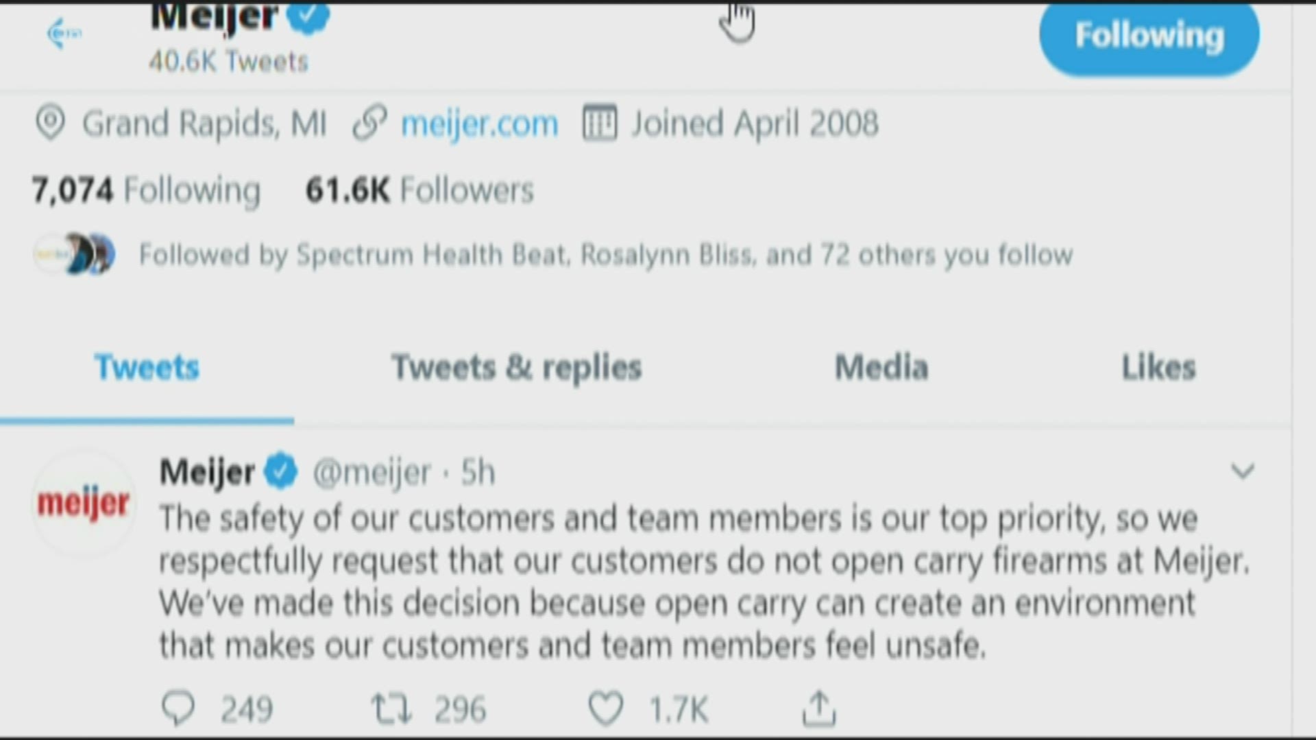 Meijer asks customers to not openly carry guns in stores