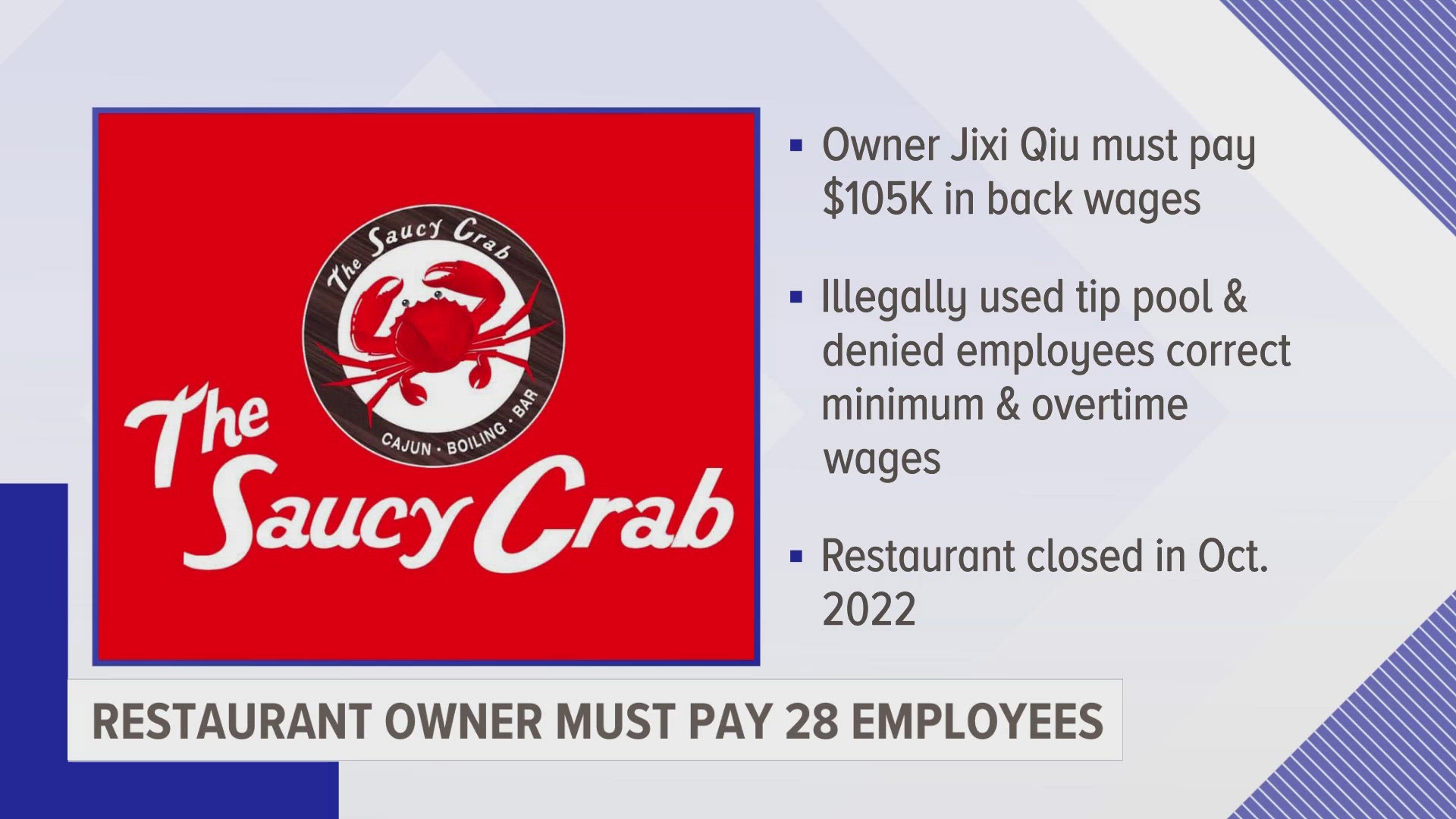 Over a year since the restaurant was sued by the U.S. Department of Labor over back wages, a West Michigan restaurant is ordered to pay those back.