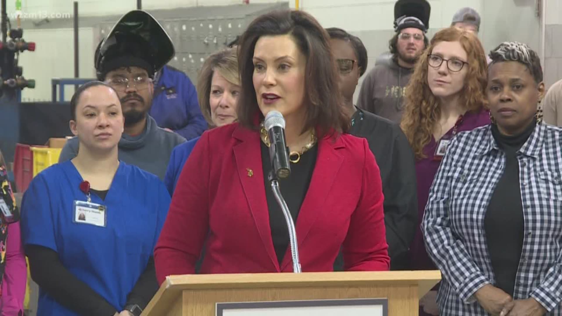 Gov. Gretchen Whitmer is in Grand Rapids talking education and jobs as part of her 50-event tour across Michigan.