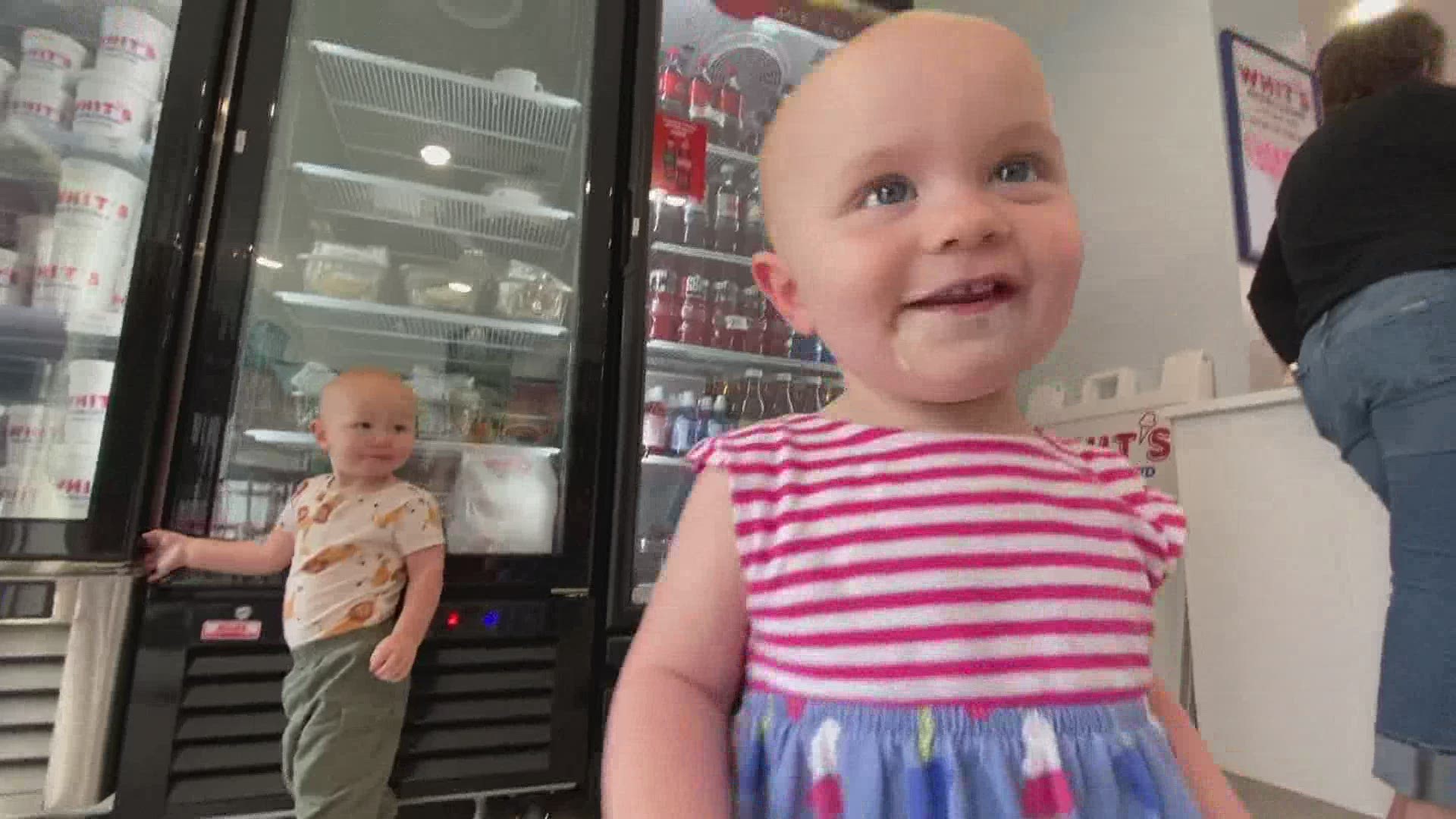 One-year-old twins Odette and Leo have been coming to Whit's Frozen Custard in Downtown Holland every Friday since before they could walk.