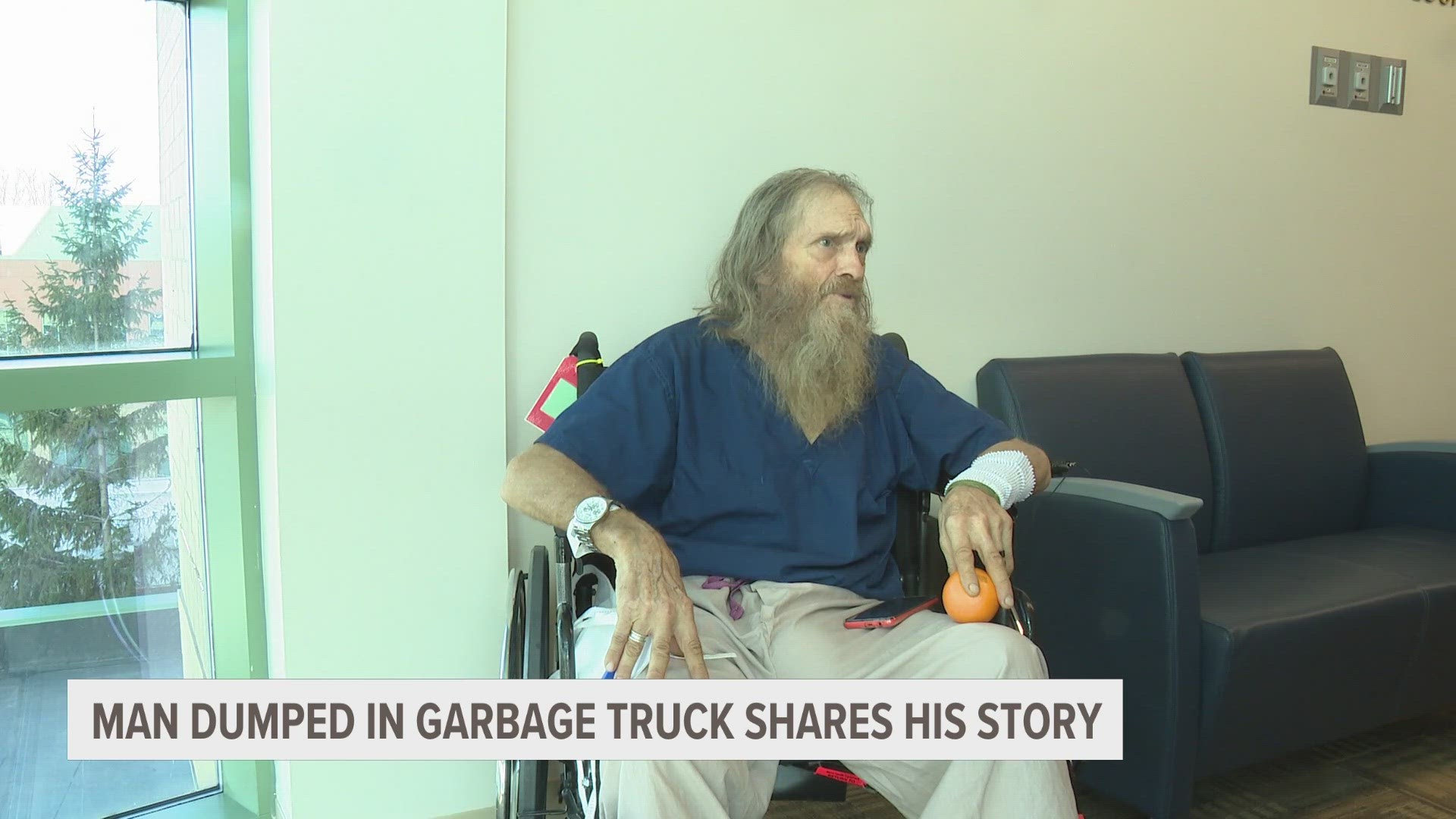 Danny Summey said if it wasn't for a bag of oranges within his reach, he probably would have been crushed to death inside a garbage truck.