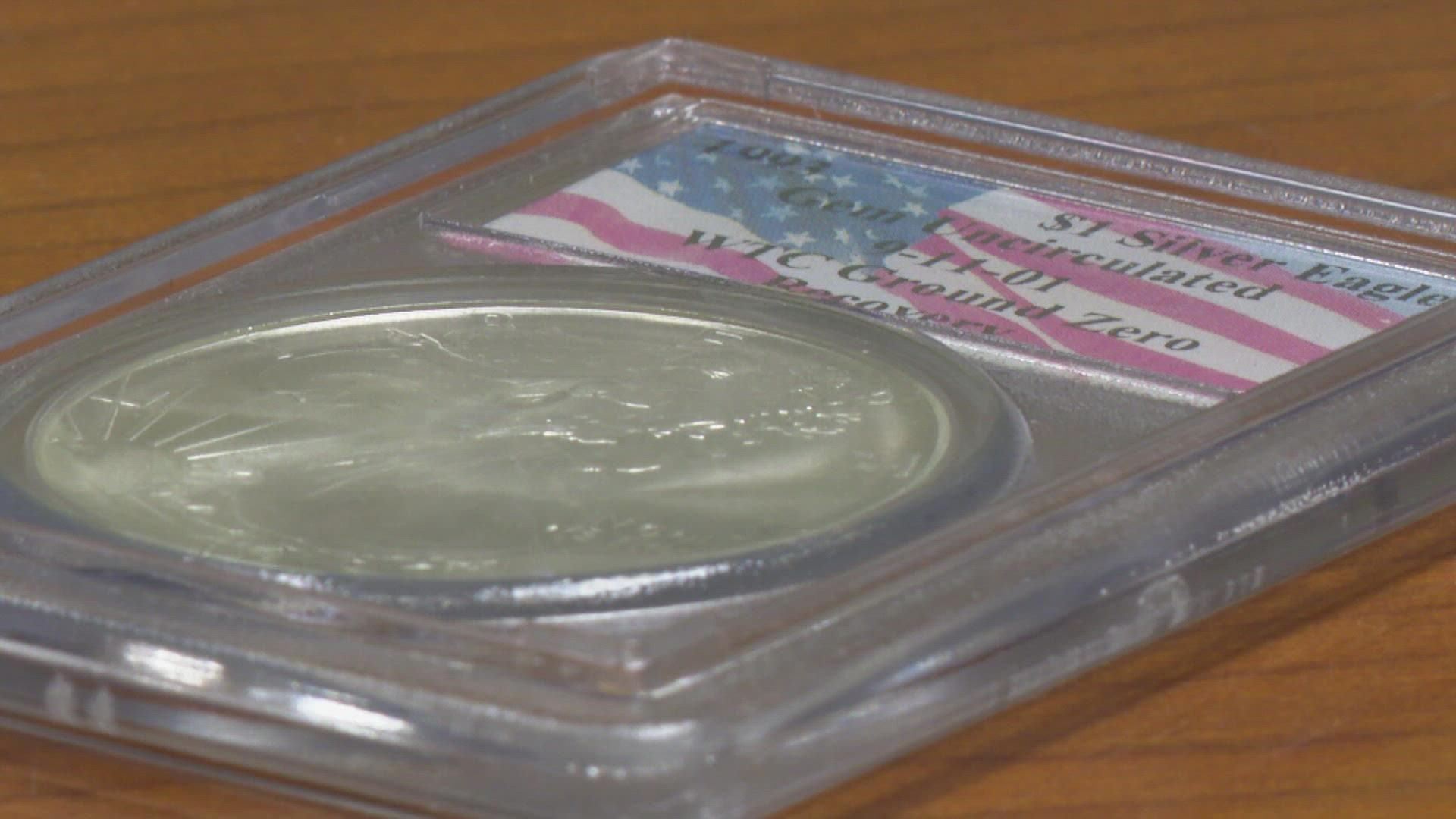 The coins were recovered at ground zero in New York City during the lengthy excavation process after the attacks.