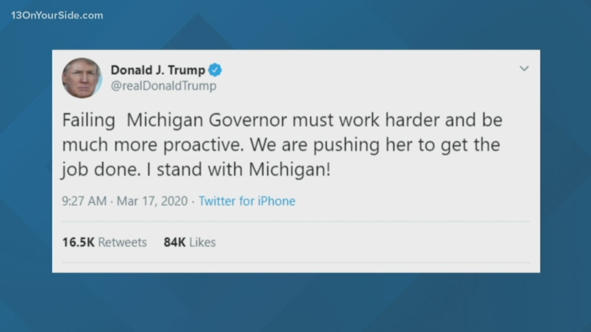 President Donald Trump and Gov. Gretchen Whitmer traded words on Twitter Tuesday.