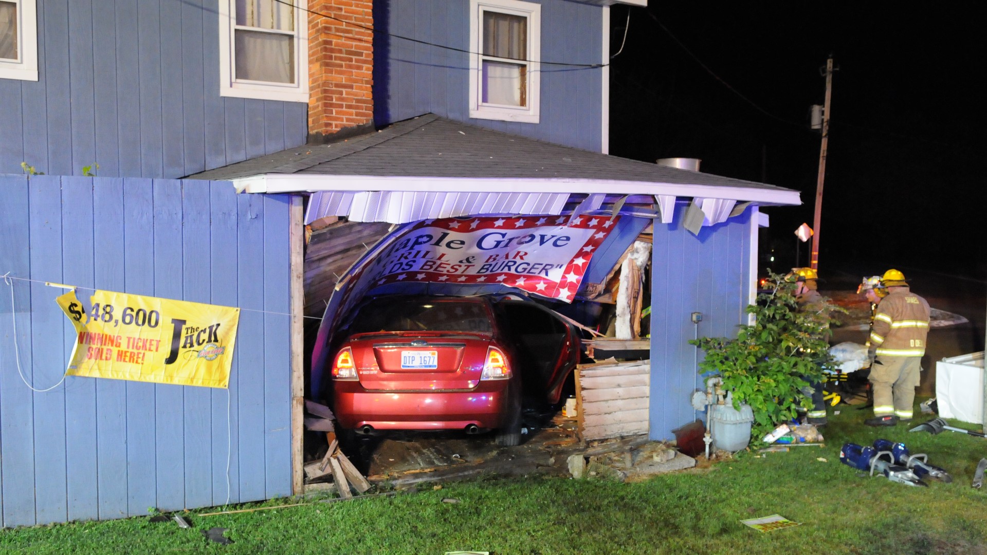 One man was hospitalized after crashing into a South Haven restaurant Sunday night. The driver struck a traffic island at a roundabout intersection, went air-borne and struck the Maple Grove Bar & Grill. The restaurant was closed at the time of the accident, however, employees and the owner were still in the building.