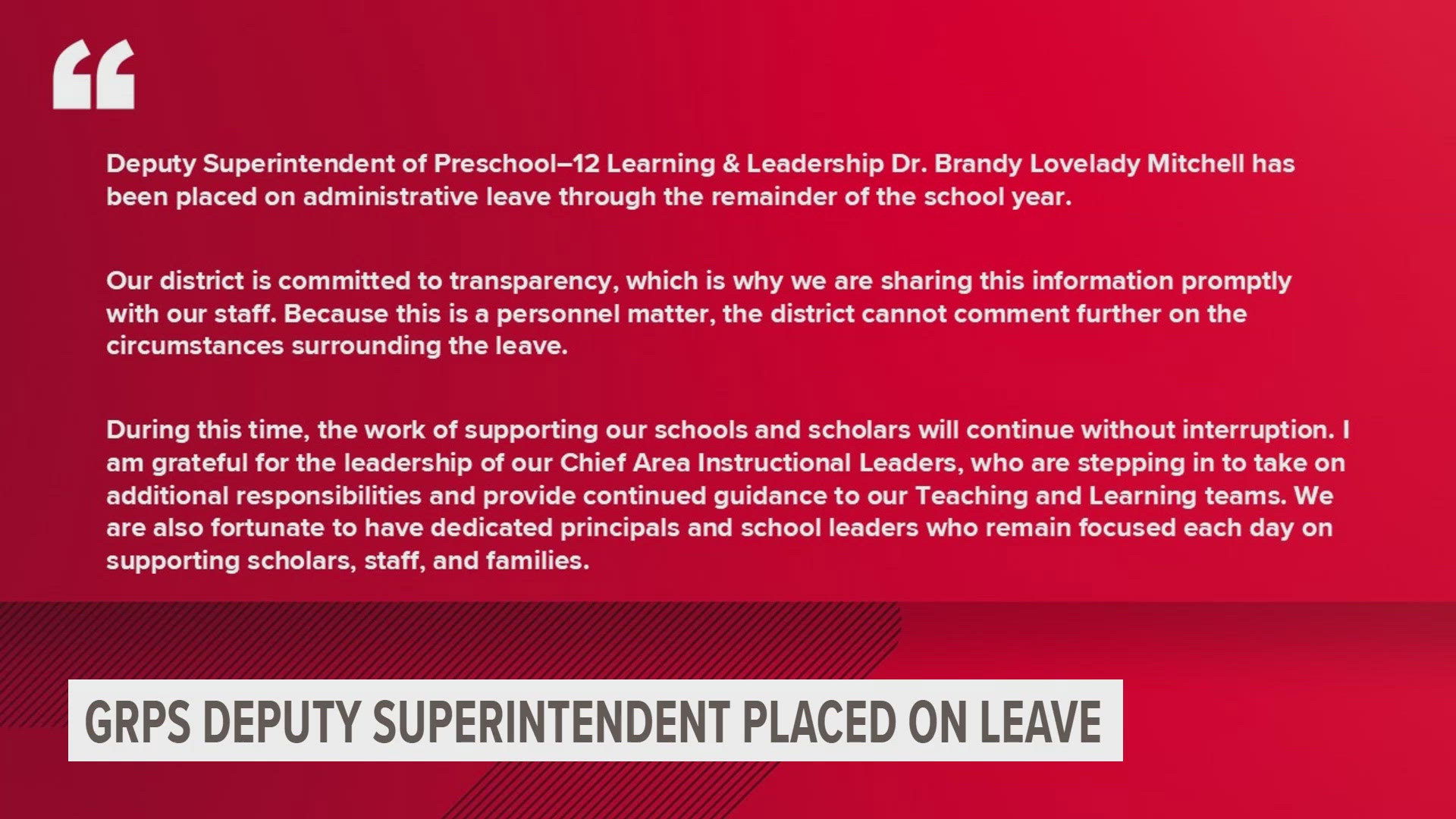 GRPS deputy superintendent on administrative leave for the remainder of ...
